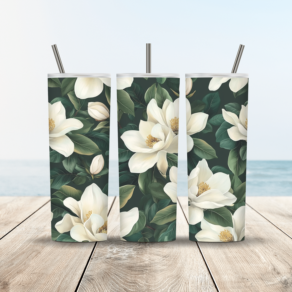 Personalized Floral Stainless Steel Drink Tumbler with Custom Garden Name