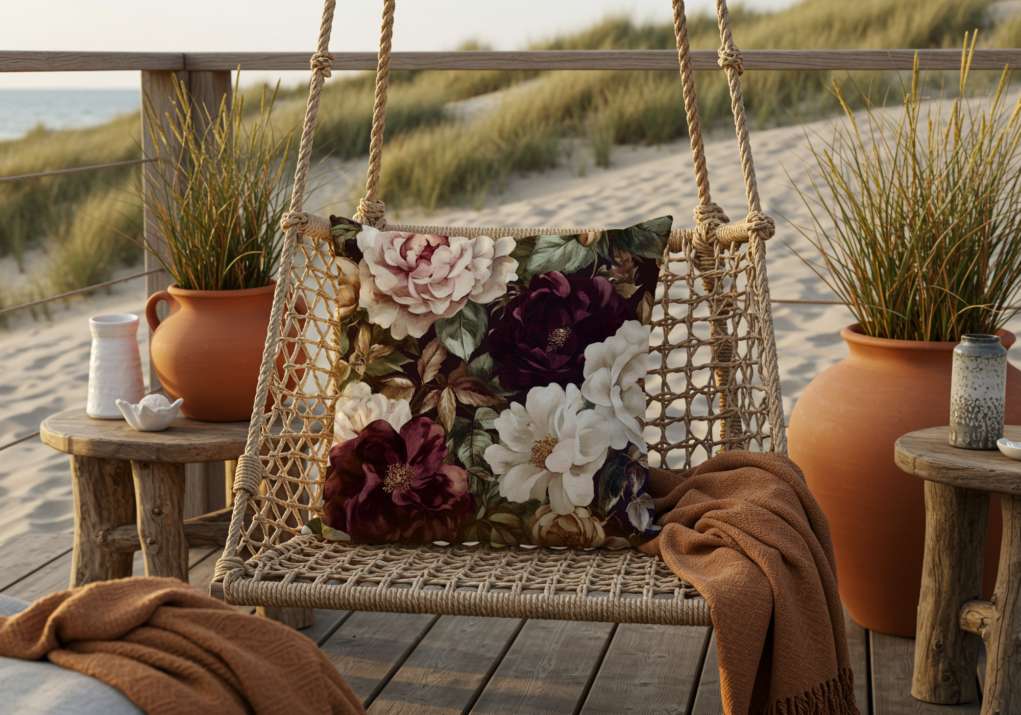 Personalized Vintage Peony Manor Pillow with Custom Name