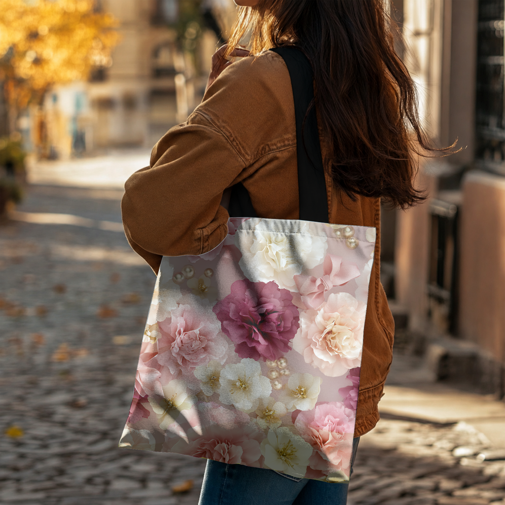Personalized Floral Market Tote with Custom Name for Shopping, Travel & Everyday Carry