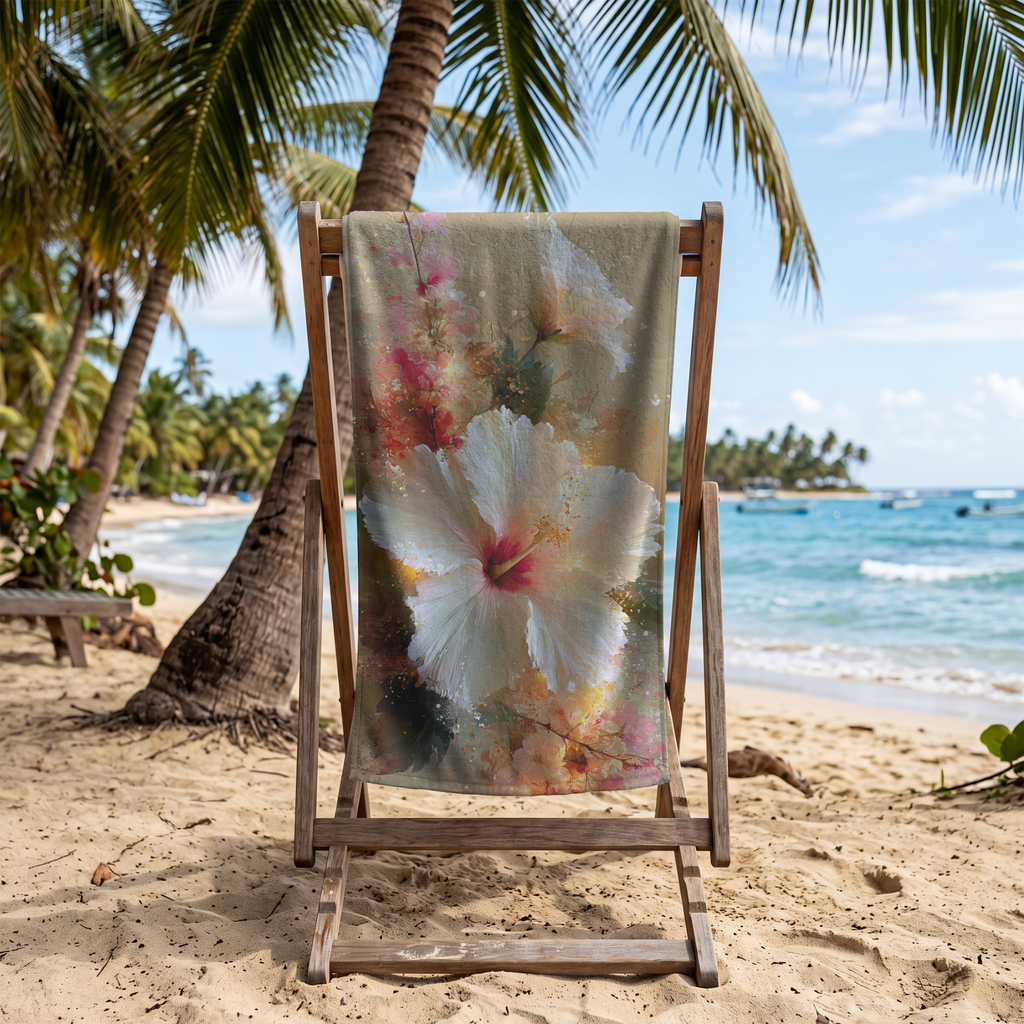 Personalized Floral Beach Towel with Custom Name | Botanical Bath Towel Gift