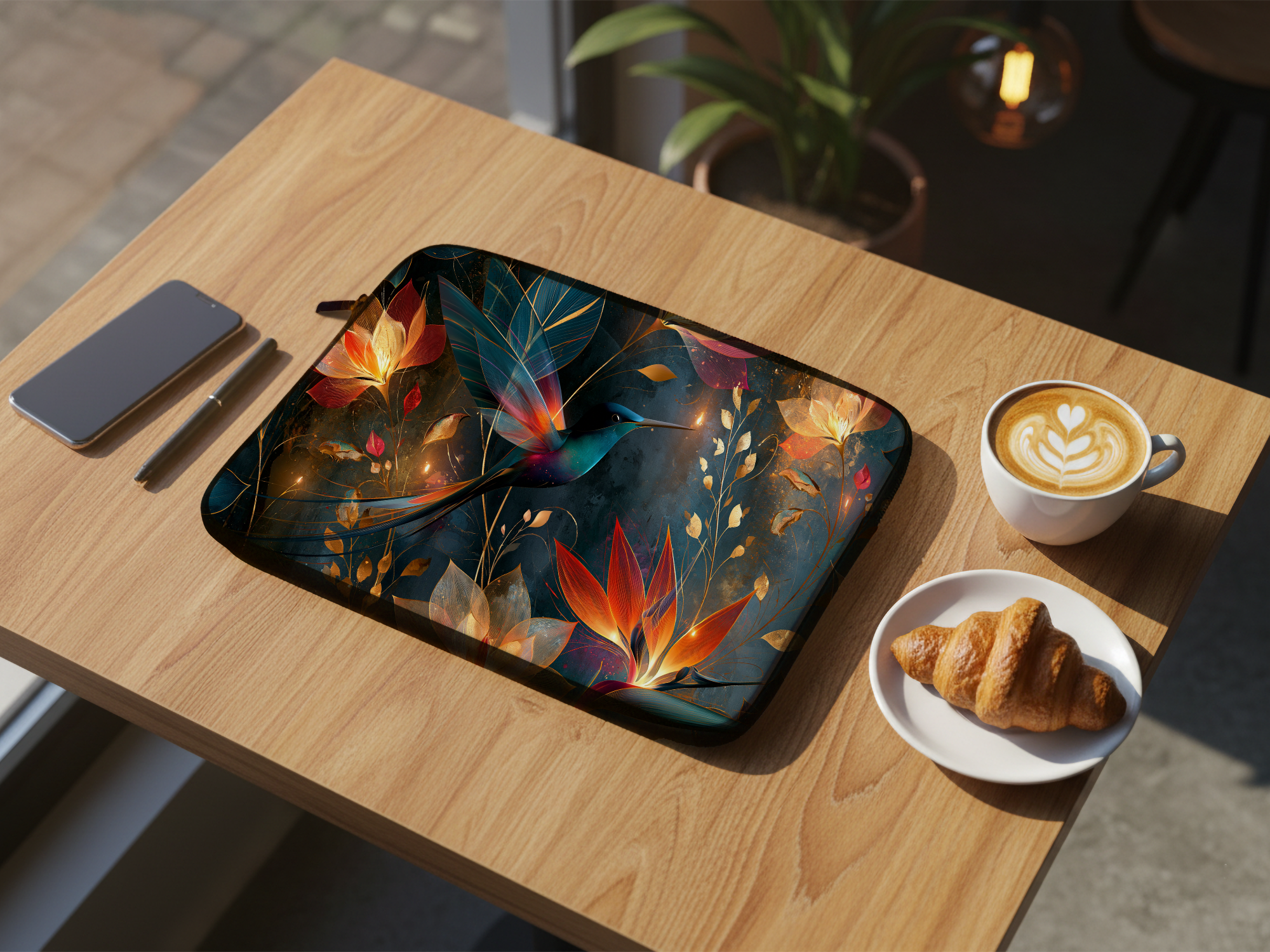 Custom Botanical Laptop Carrying Sleeve with Personalized Floral Name Design