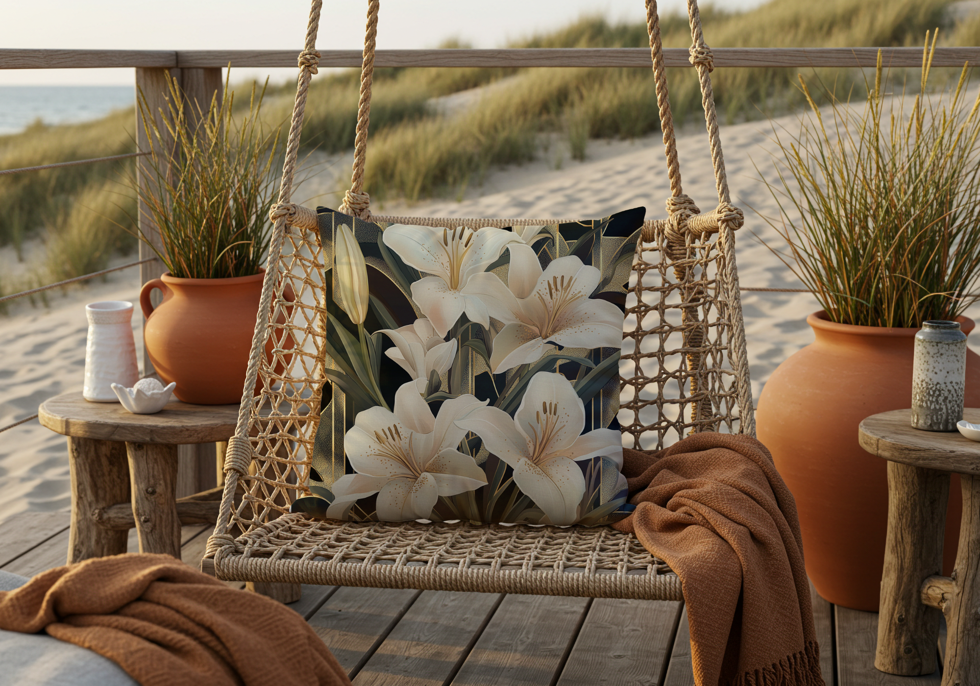 Personalized Oriental Lily Veranda Pillow with Custom Name