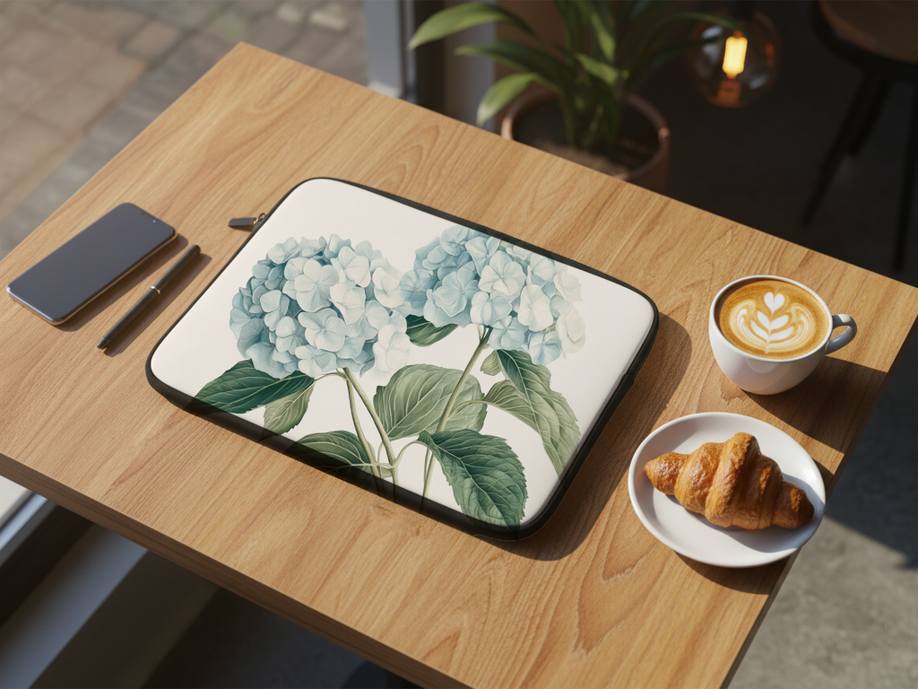 Hydrangea Garden Laptop Sleeve Customized with Name Floral Tech Travel Case