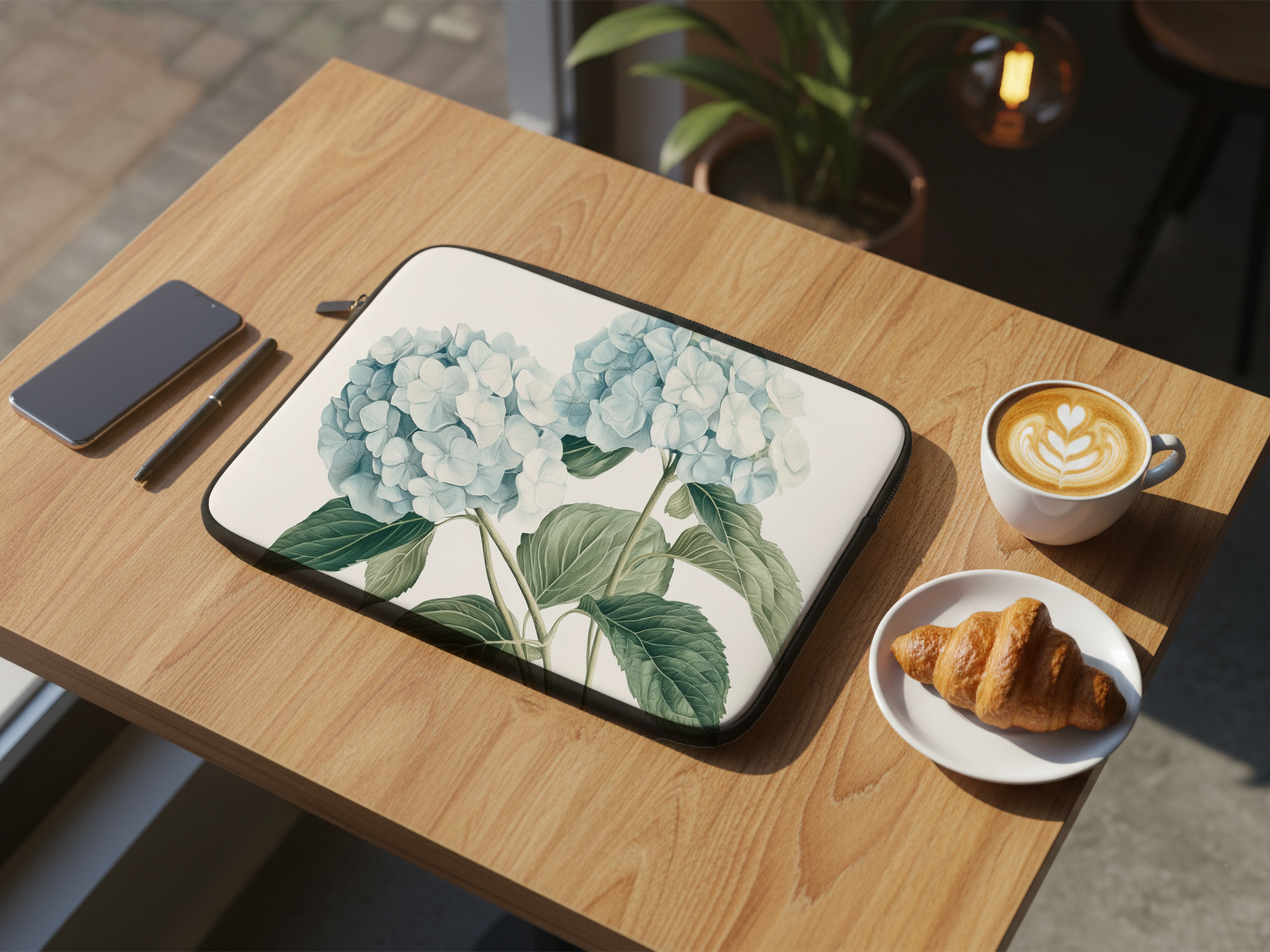Hydrangea Garden Laptop Sleeve Customized with Name Floral Tech Travel Case