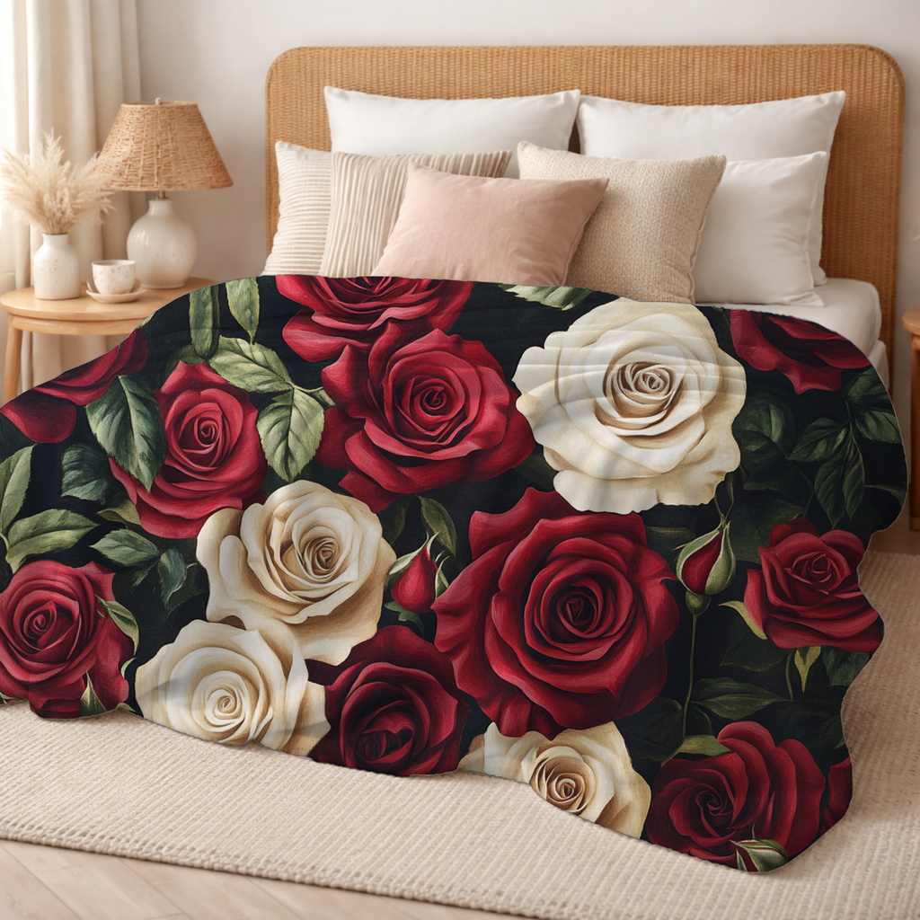 Personalized Rose Bloom Sherpa Blanket with Custom Name