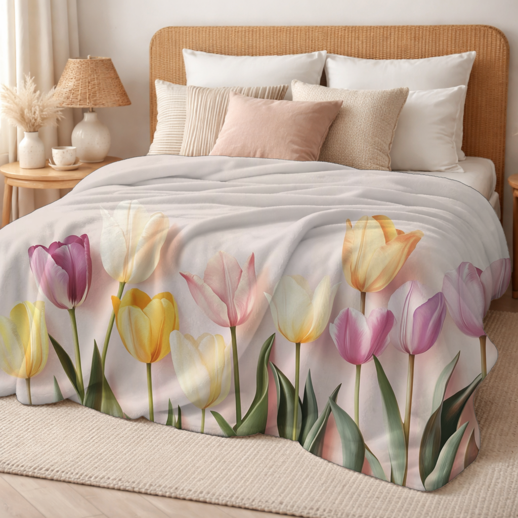 Personalized Tulip Sherpa Blanket with Custom Name