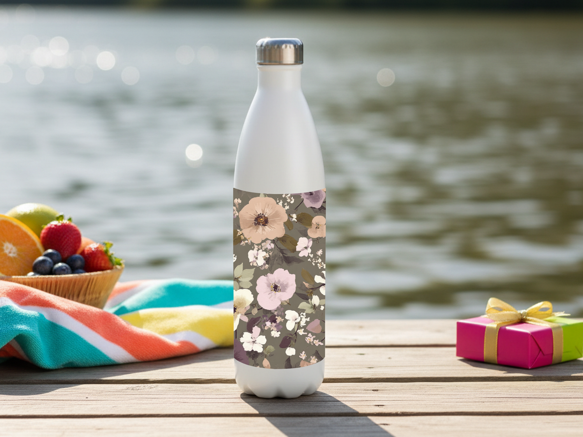 Cosmos Stainless Steel Water Bottle Personalized for Flower Market Wanderings