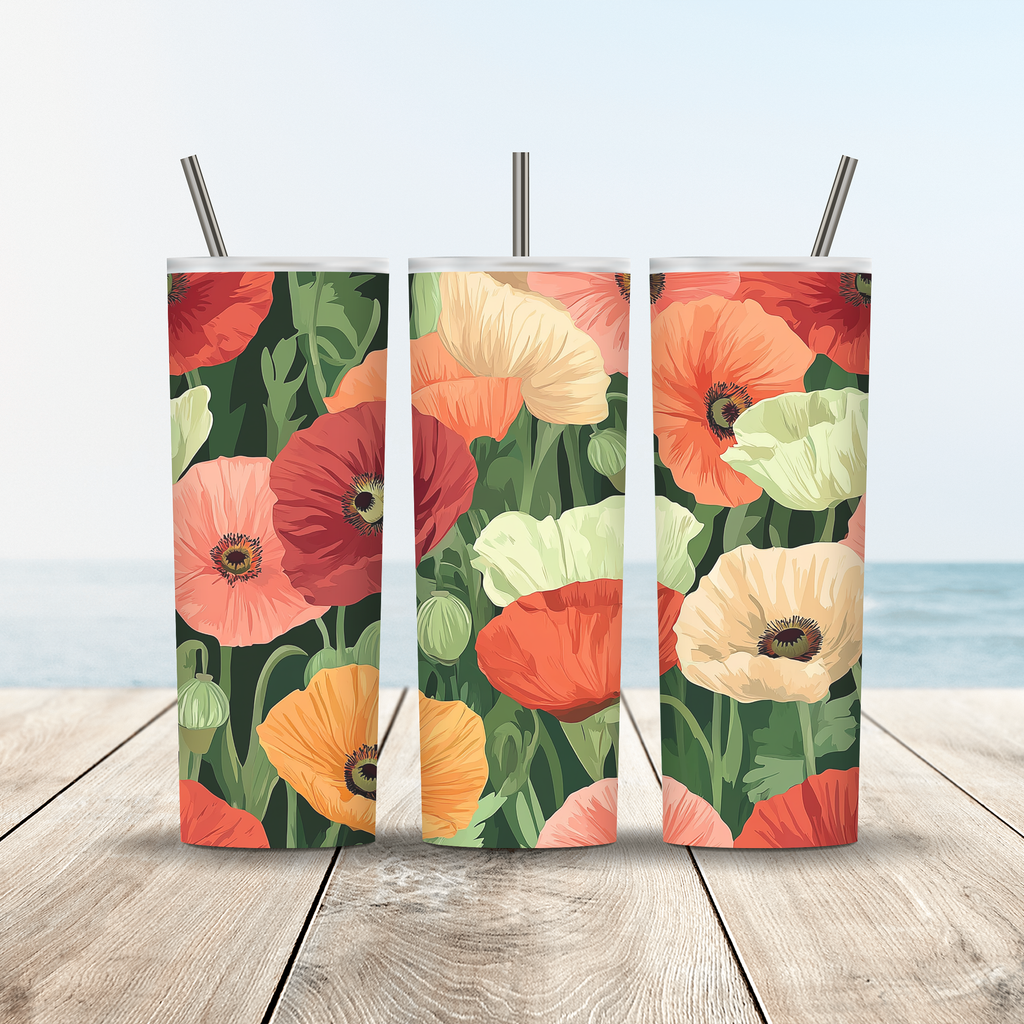 Custom Name Poppy Tumbler, Personalized Botanical Flower Gift