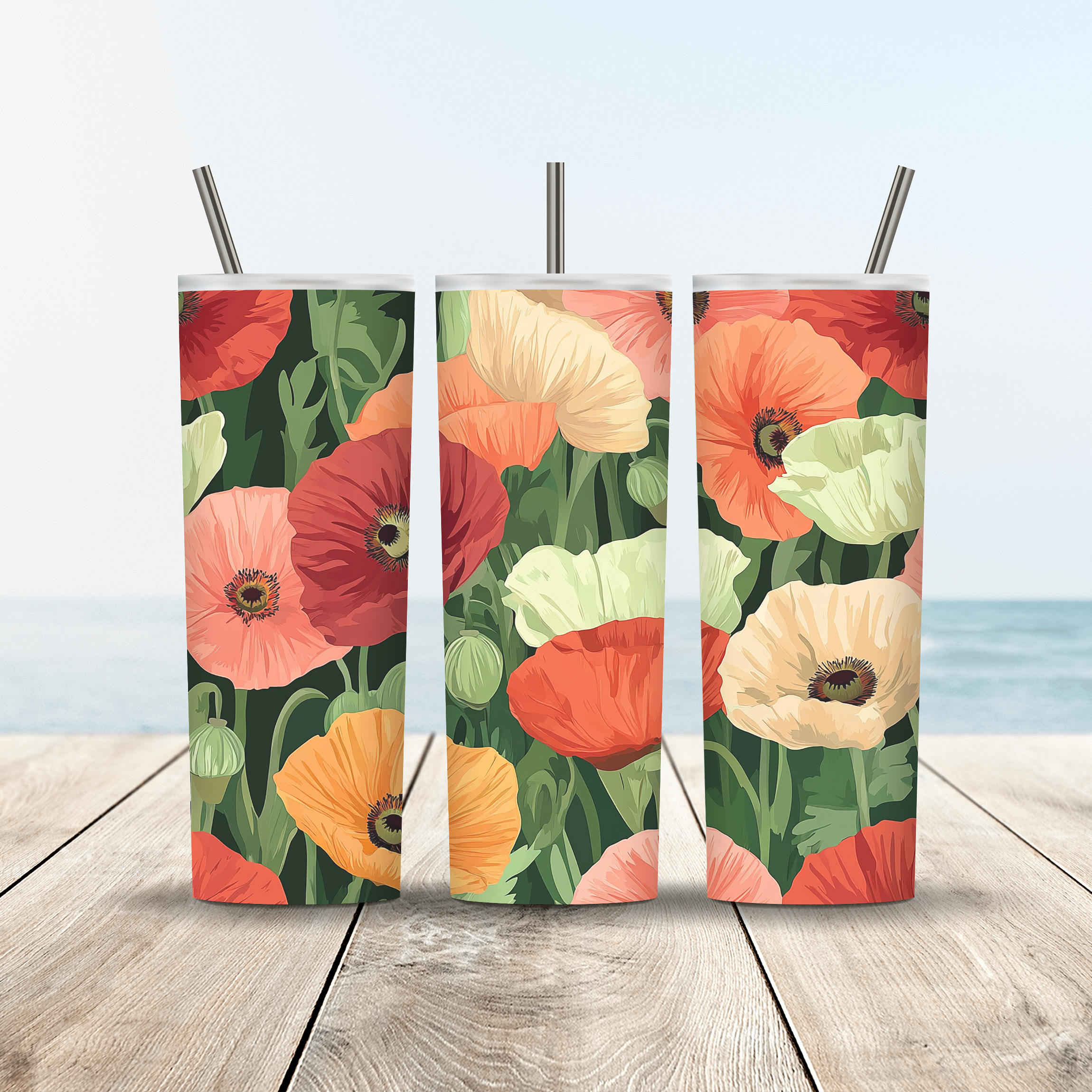 Custom Name Poppy Tumbler, Personalized Botanical Flower Gift