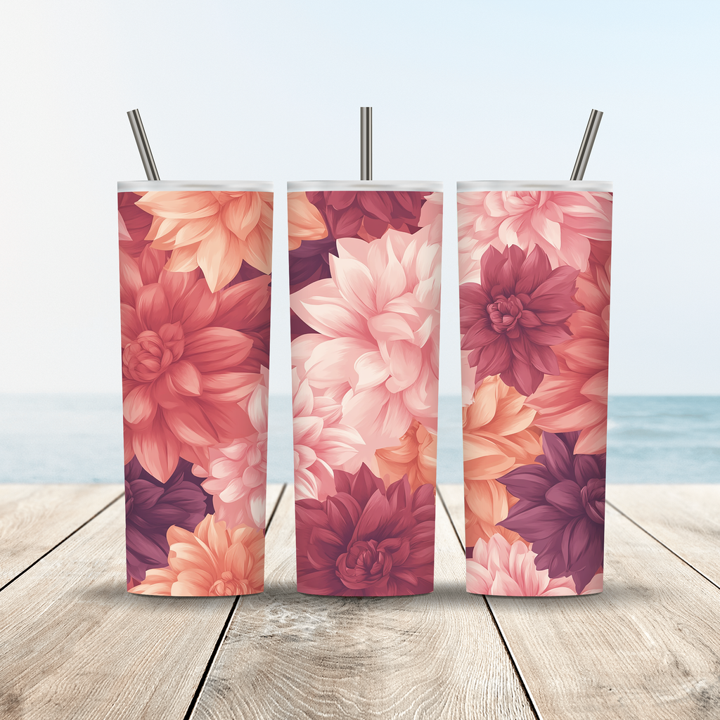 Custom Name Dahlia Bouquet Tumbler, Personalized Garden Gift