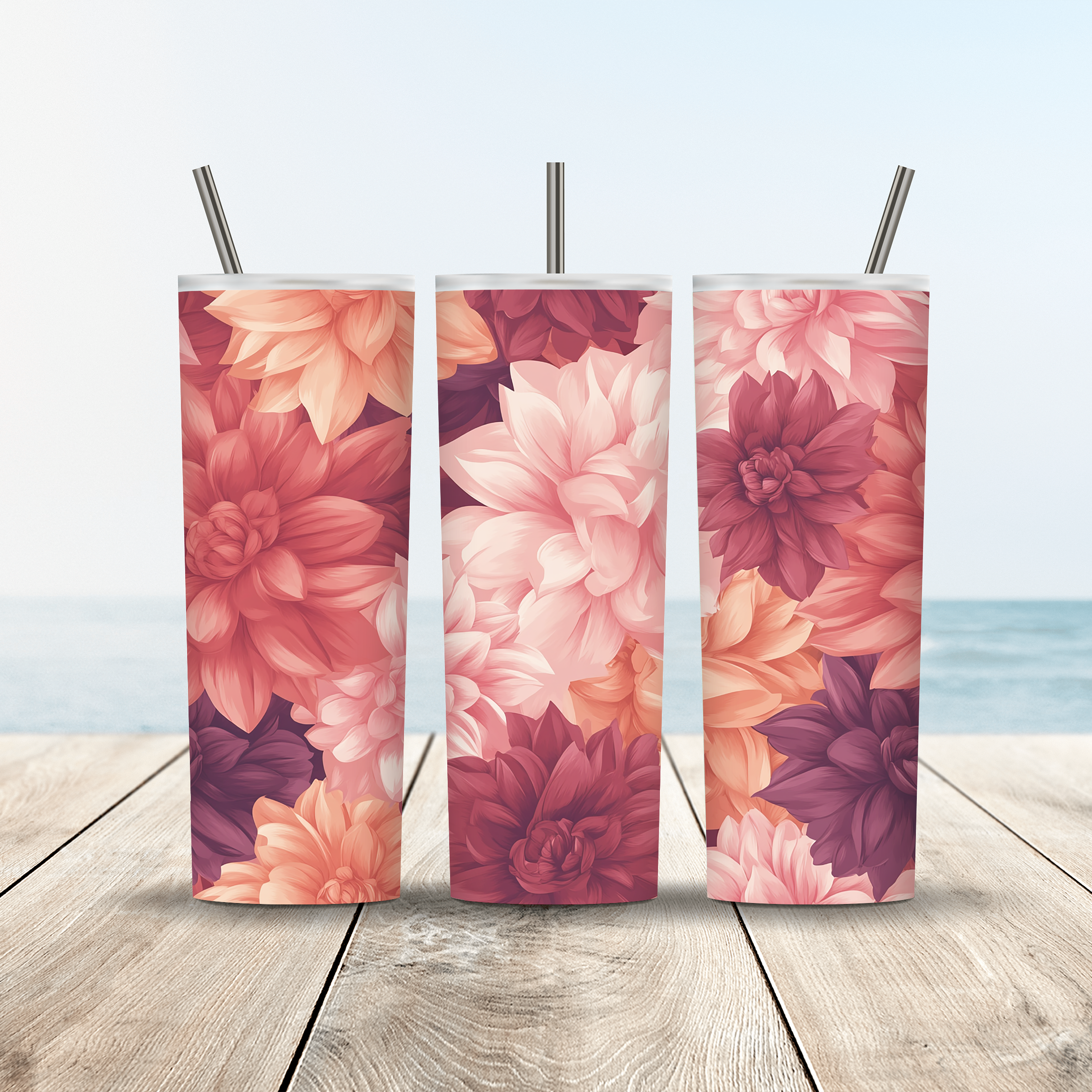 Custom Name Dahlia Bouquet Tumbler, Personalized Garden Gift