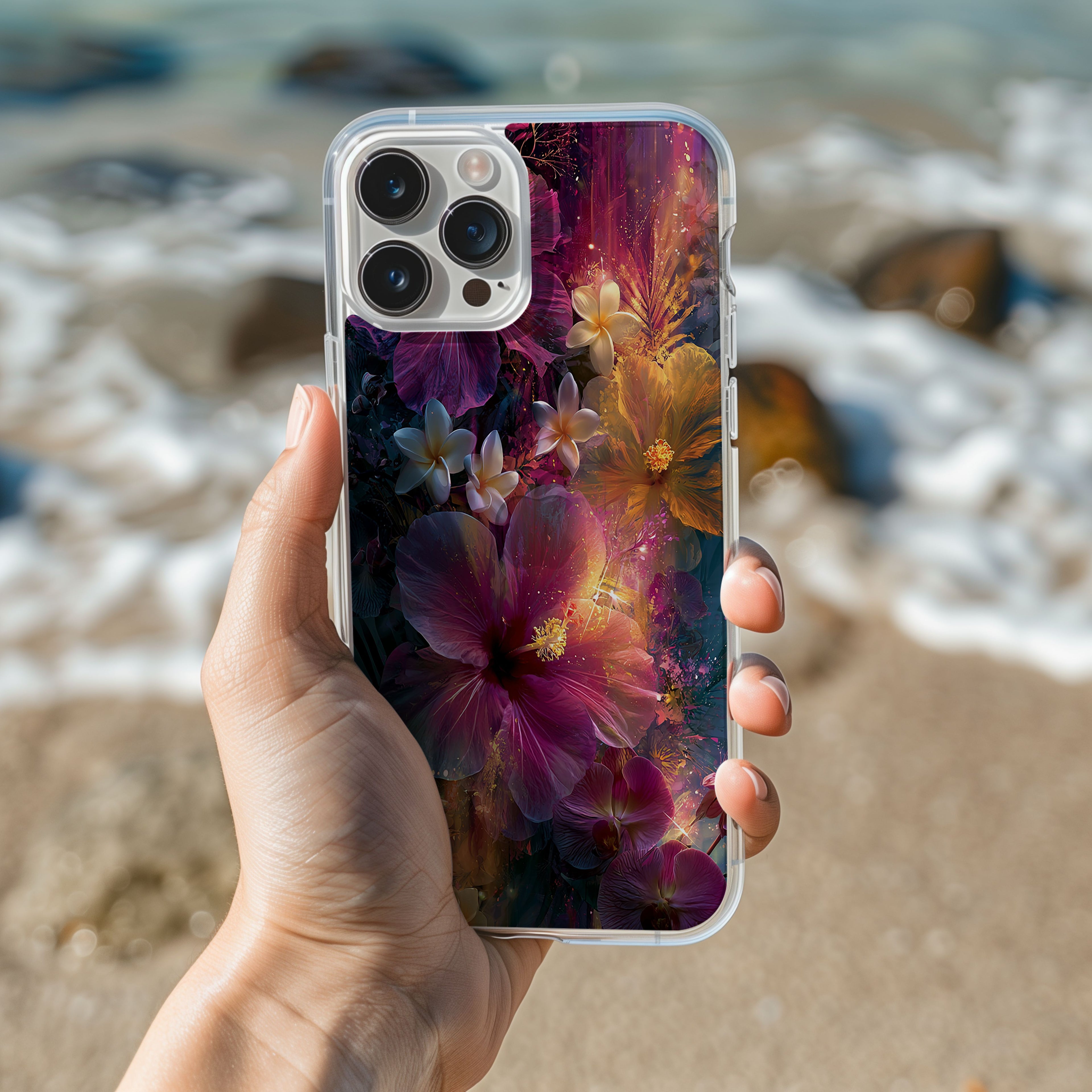 Custom Hibiscus Floral iPhone Case with Personalized Name & Botanical Protective Cover
