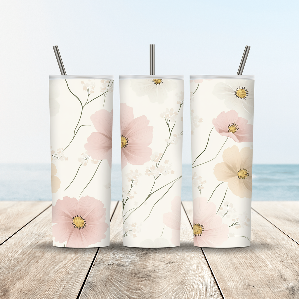 Soft Petal Garden Tumbler, Custom Botanical Drinkware with Custom Name Design