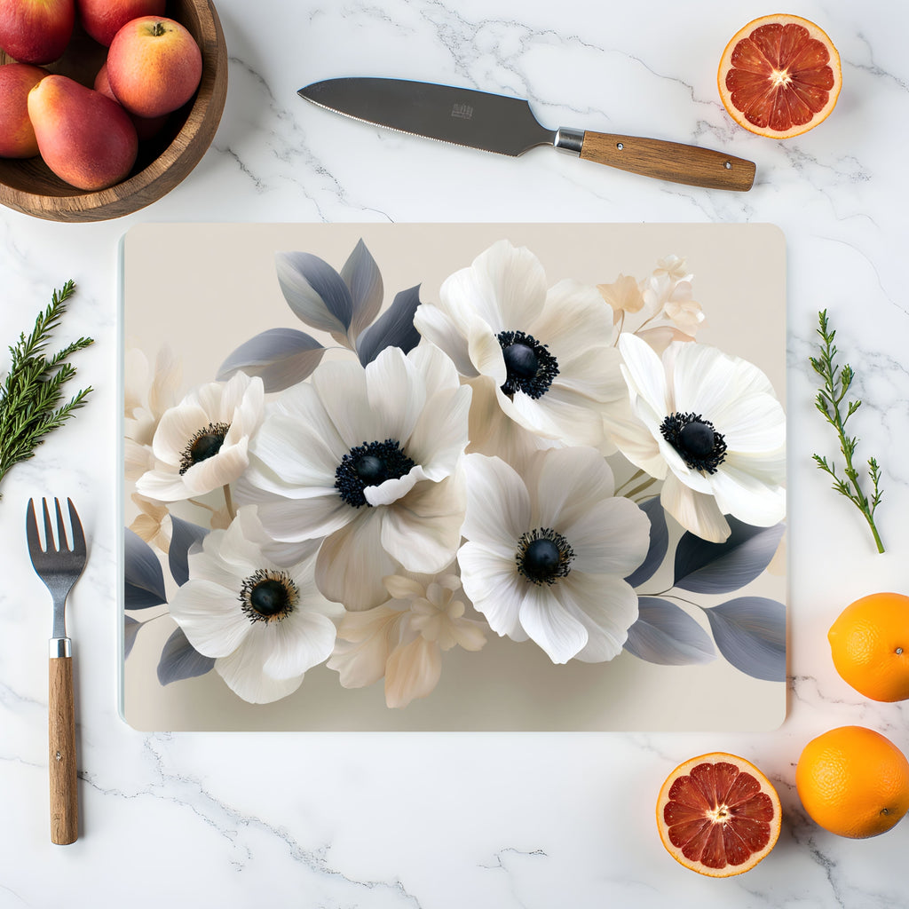 Anemone Bloom Glass Cutting Board Personalized for Refined Kitchen Décor