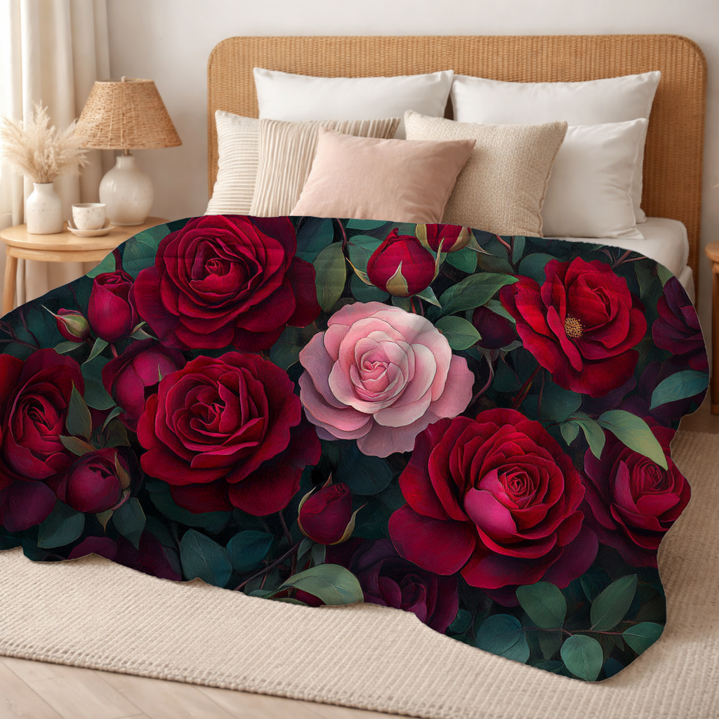 Personalized Rose Bouquet Sherpa Blanket with Custom Name
