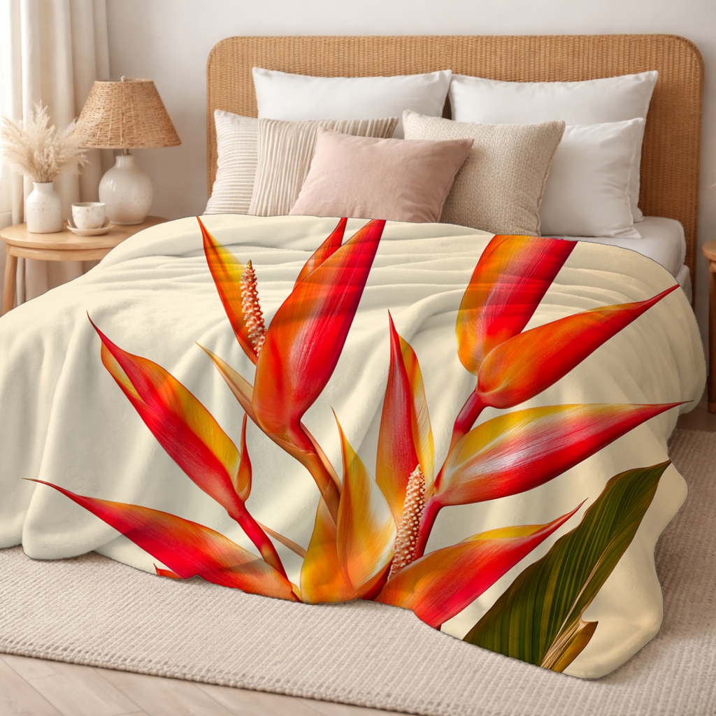 Birds of Paradise Blossom Retreat Sherpa Blanket with Custom Name