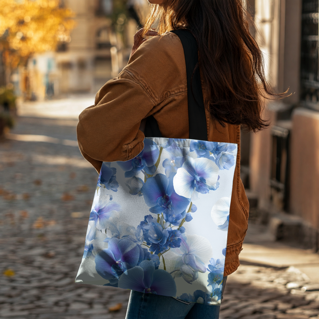 Custom Blue Orchid Shopper Tote Bag with Personalized Name for Everyday Carry