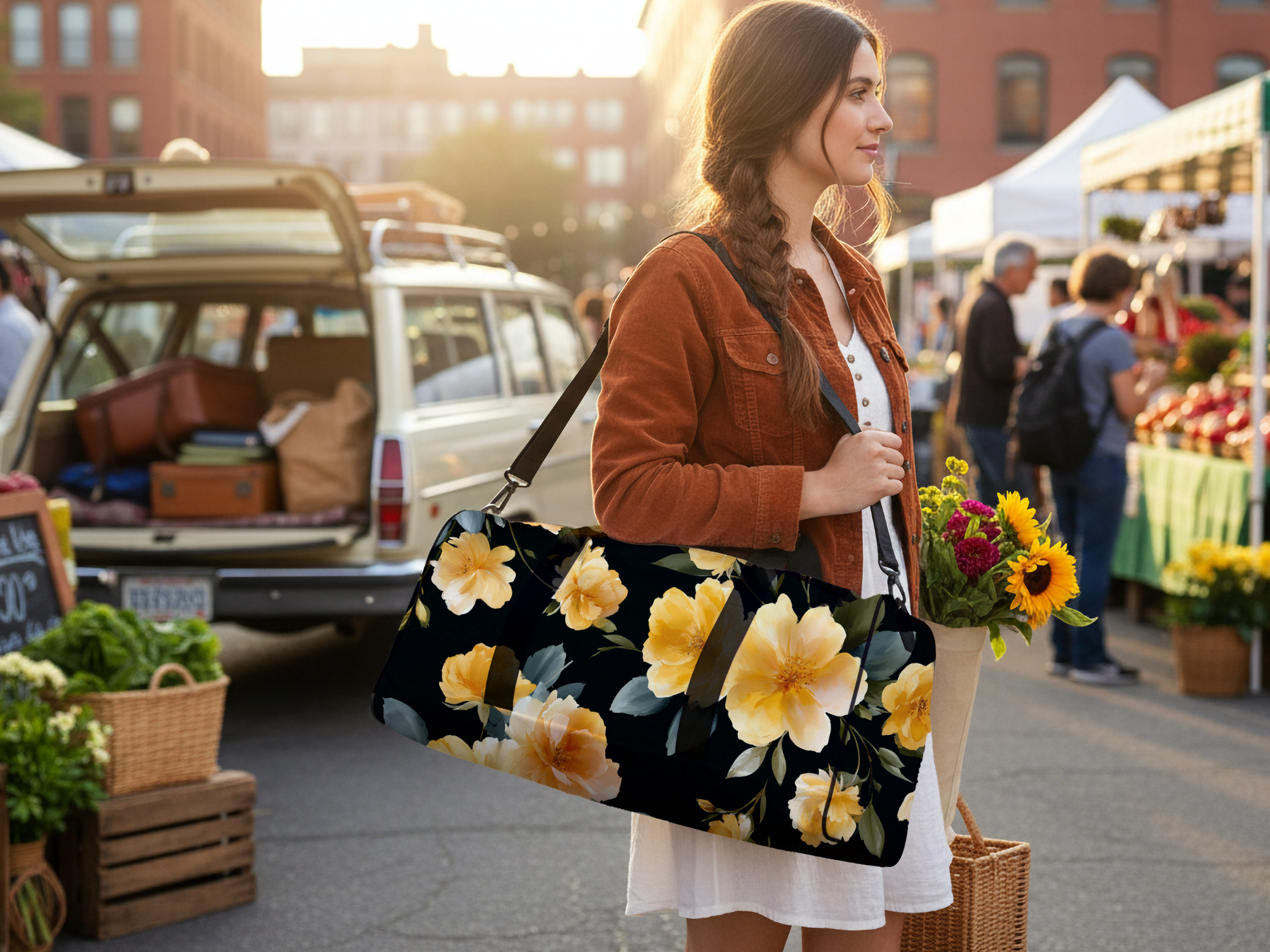 Personalized Botanical Travel Duffle Bag with Custom Name