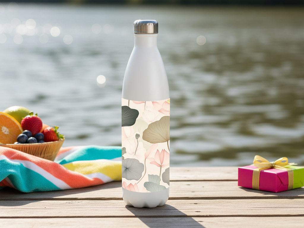 Water Lotus Stainless Steel Water Bottle Personalized for Serene Pondside Journeys