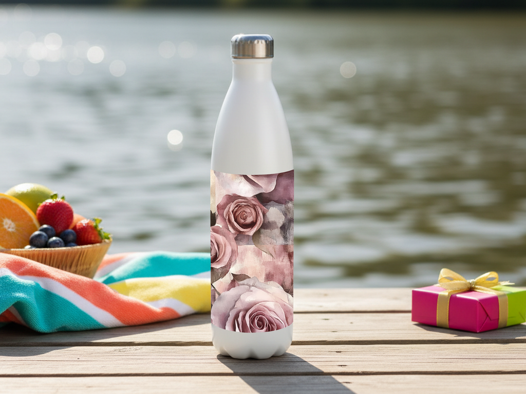 Blush Rose Stainless Steel Water Bottle Personalized for Rose Garden Escapes