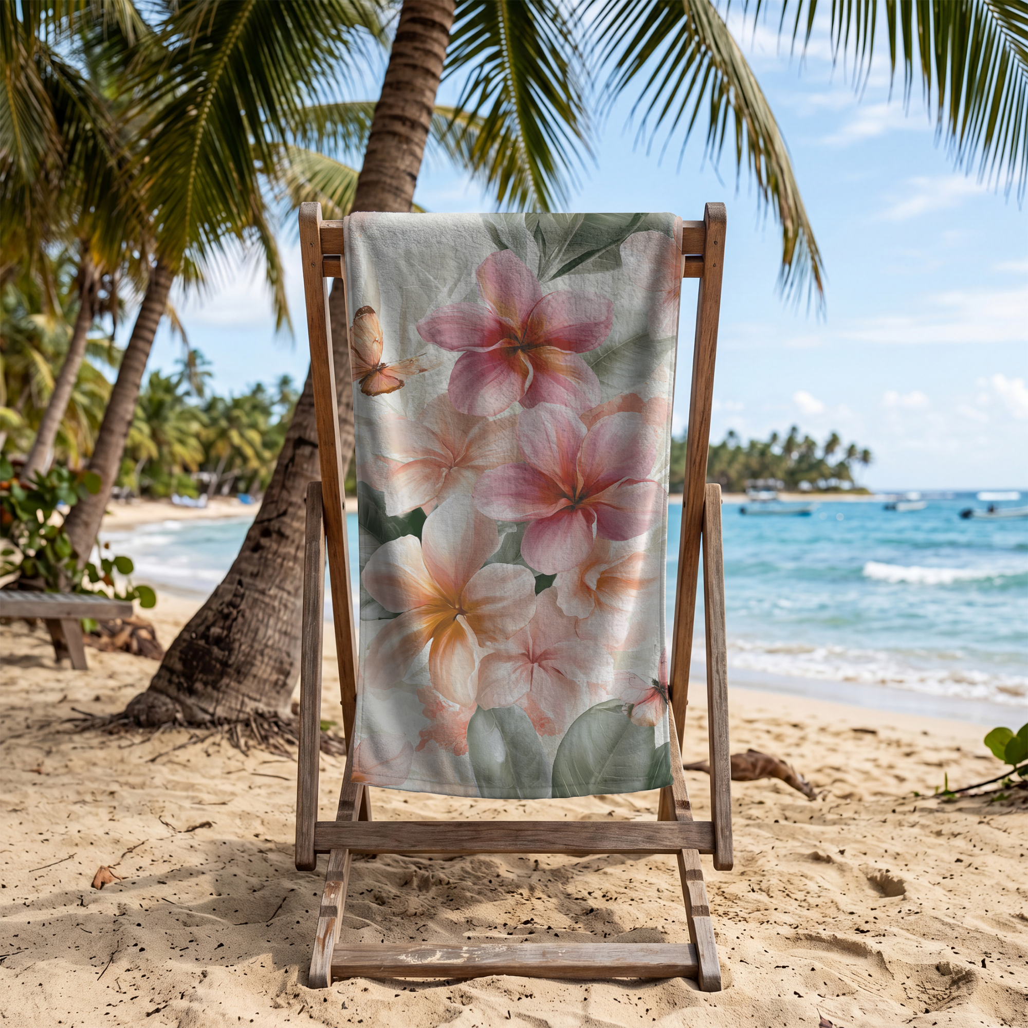 Personalized Floral Beach Towel – Custom Name Botanical Bath Towel