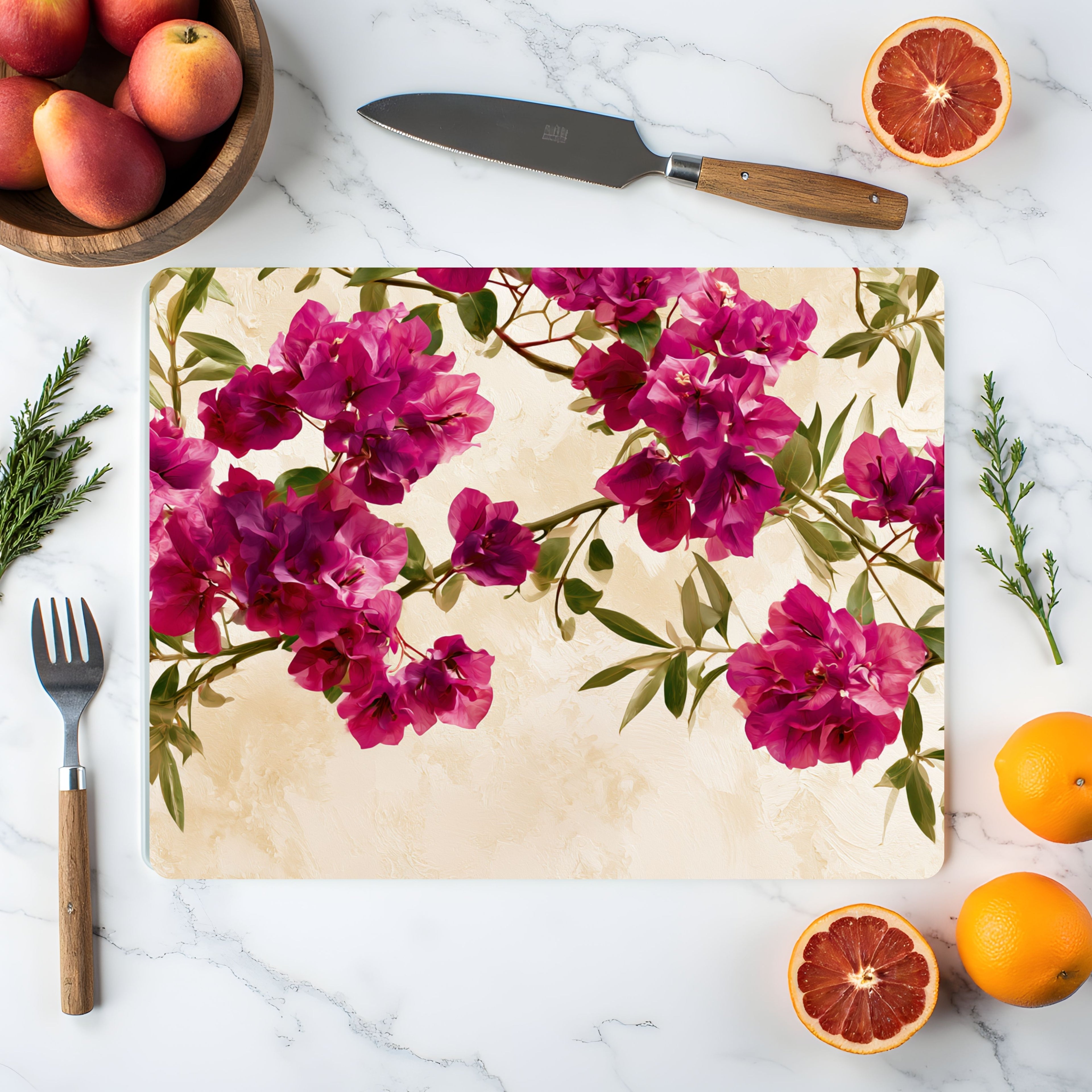 Bougainvillea Bloom Glass Cutting Board Personalized for Vibrant Garden Kitchens