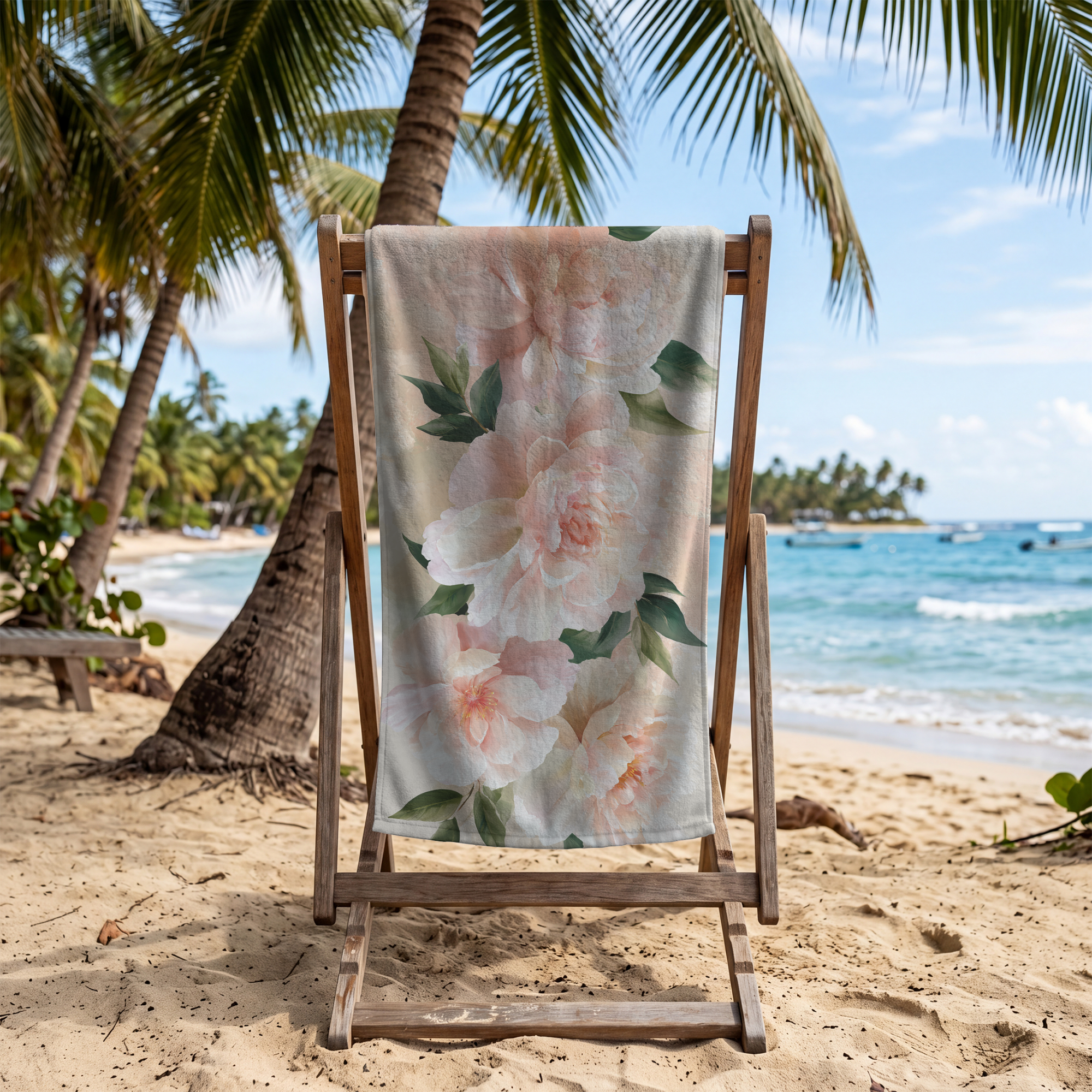 Custom Floral Bath Towel with Personalized Name