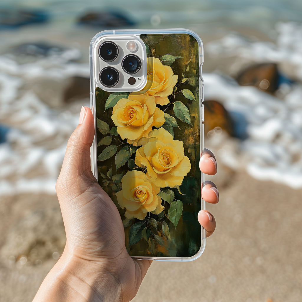 Personalized Yellow Rose iPhone Case with Custom Name & Botanical Premium Cover