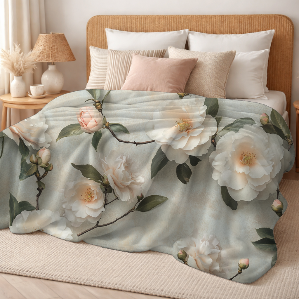 Personalized Camellia Sherpa Blanket with Custom Name