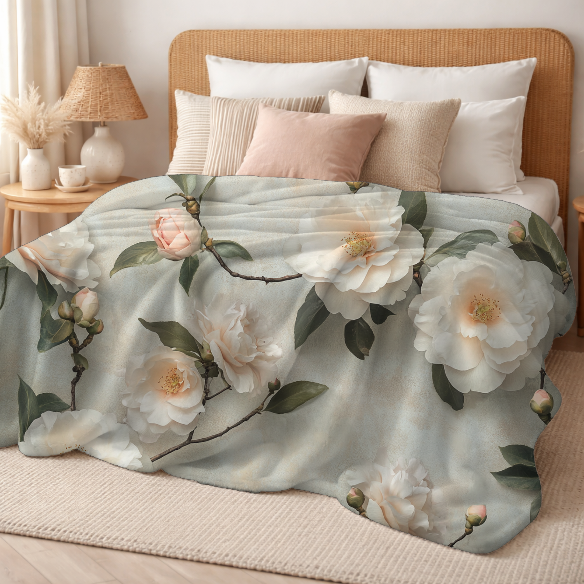 Personalized Camellia Sherpa Blanket with Custom Name