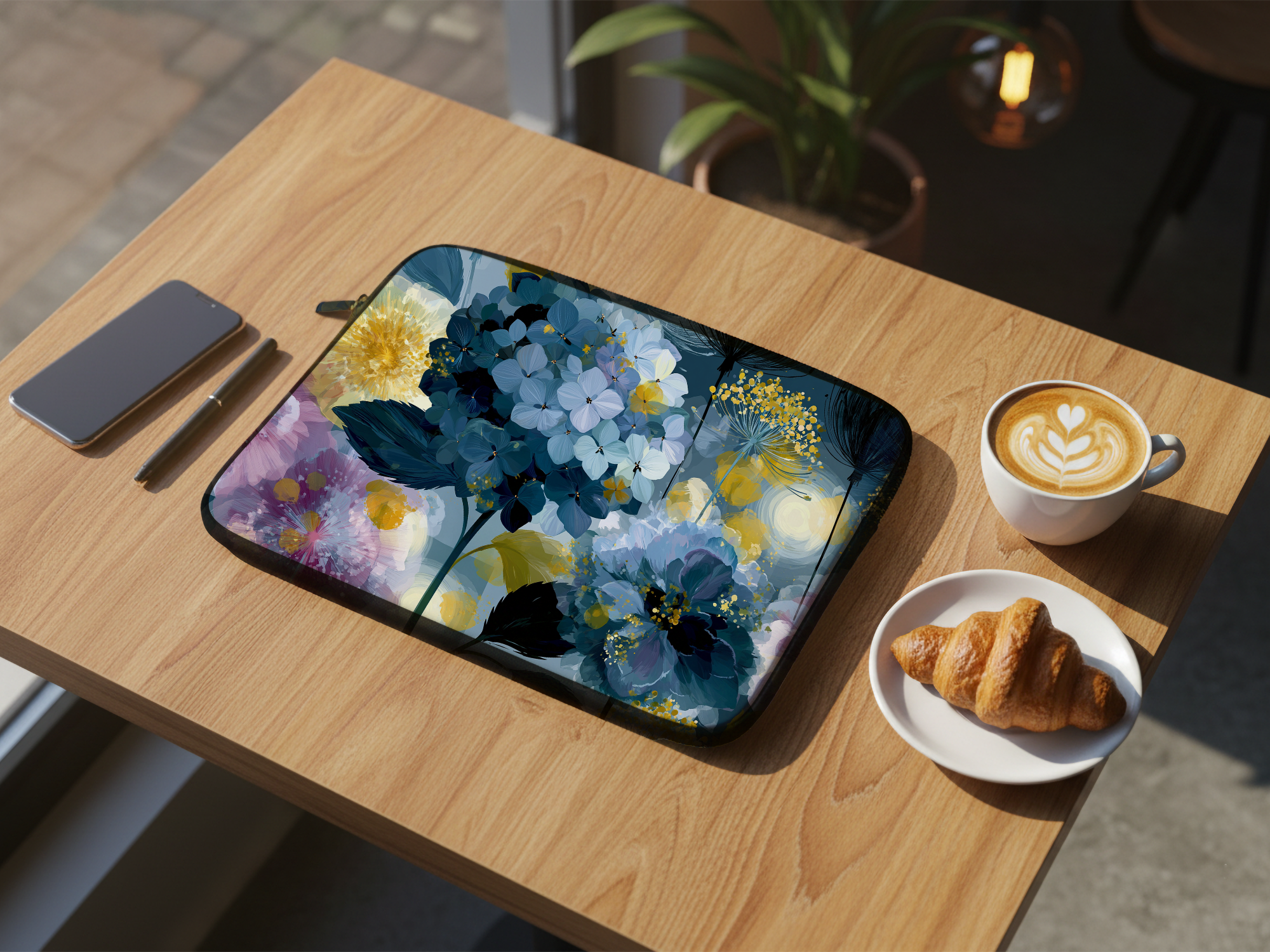 Custom Hydrangea Laptop Portfolio with Personalized Name Botanical Tech Cover