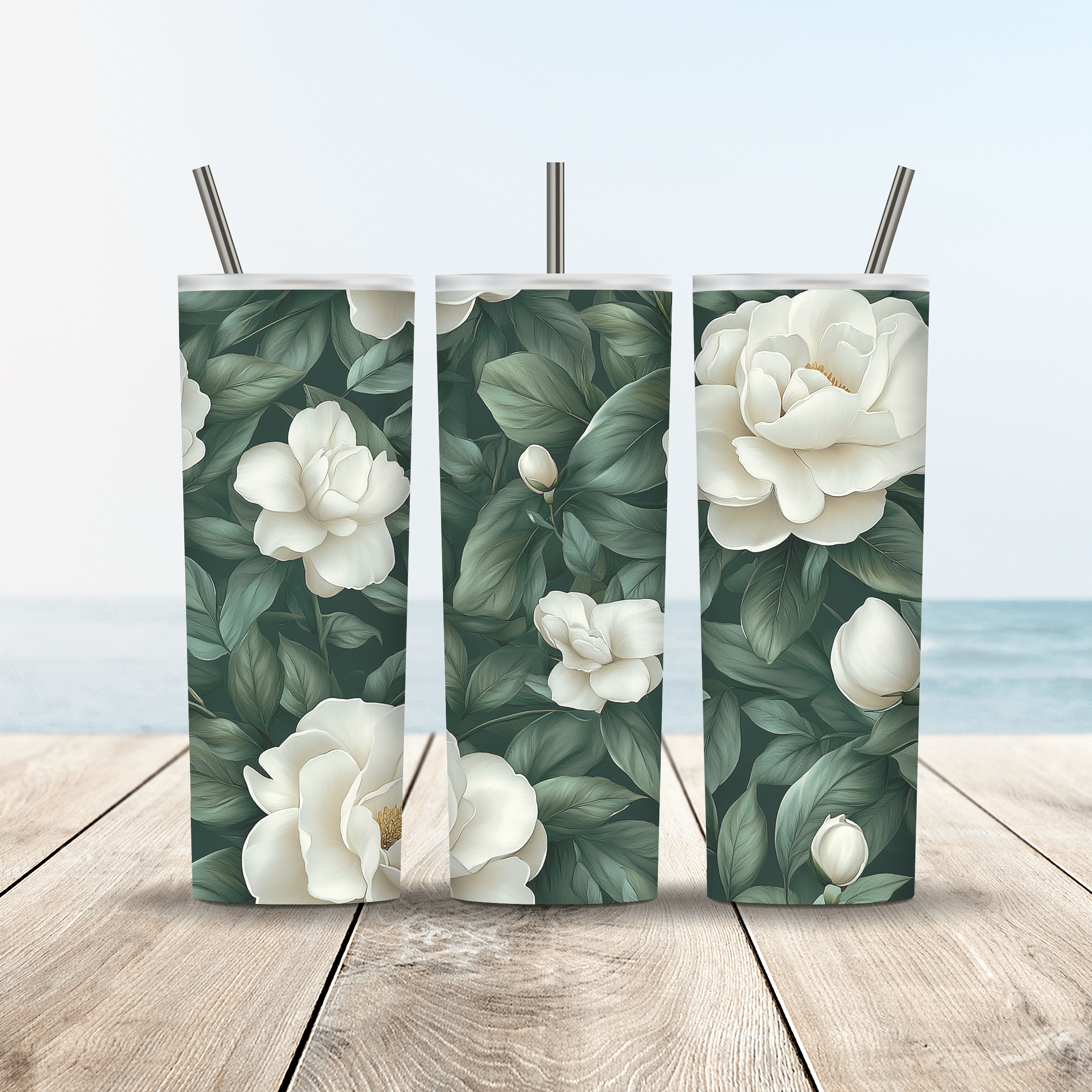 Custom Name Gardenia Blossom Tumbler, Personalized Garden Gift