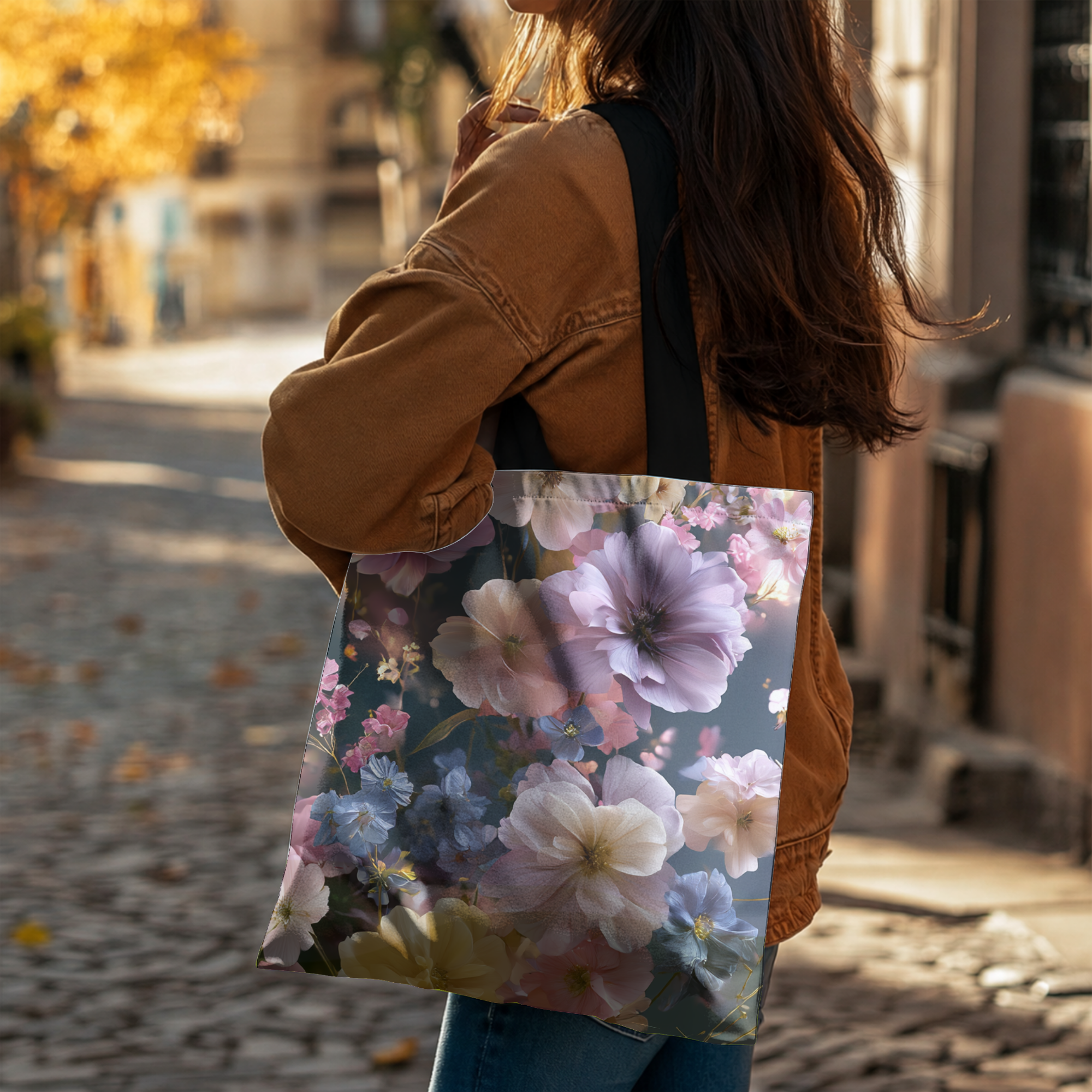 Custom Floral Shopping Tote Bag with Personalized Name for Market & Daily Use