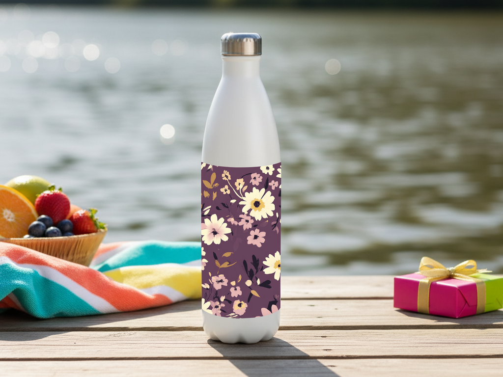 Personalized Daisy Water Bottle with Custom Name Botanical Floral Design