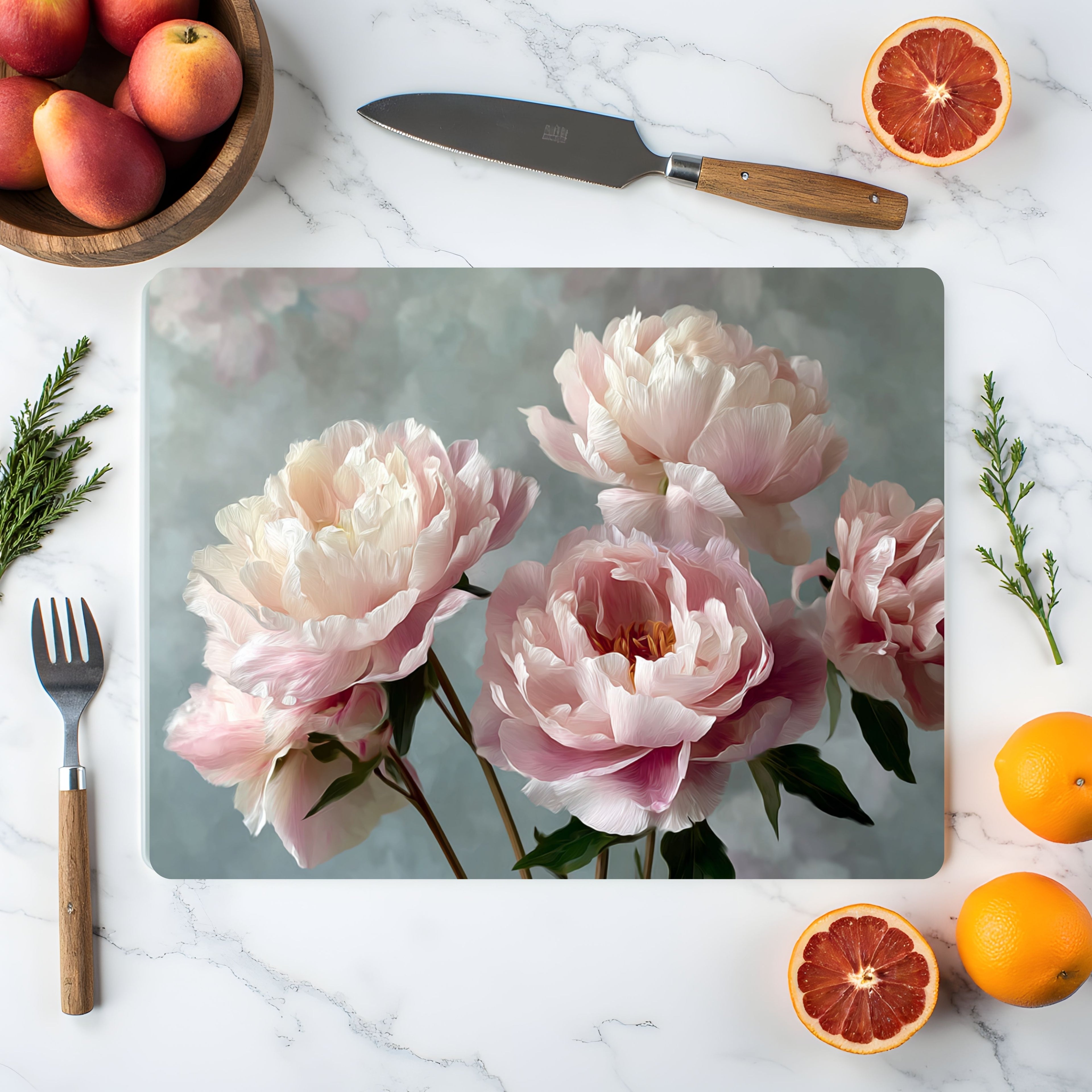 Peony Heritage Glass Cutting Board Personalized for Sophisticated Kitchen Living