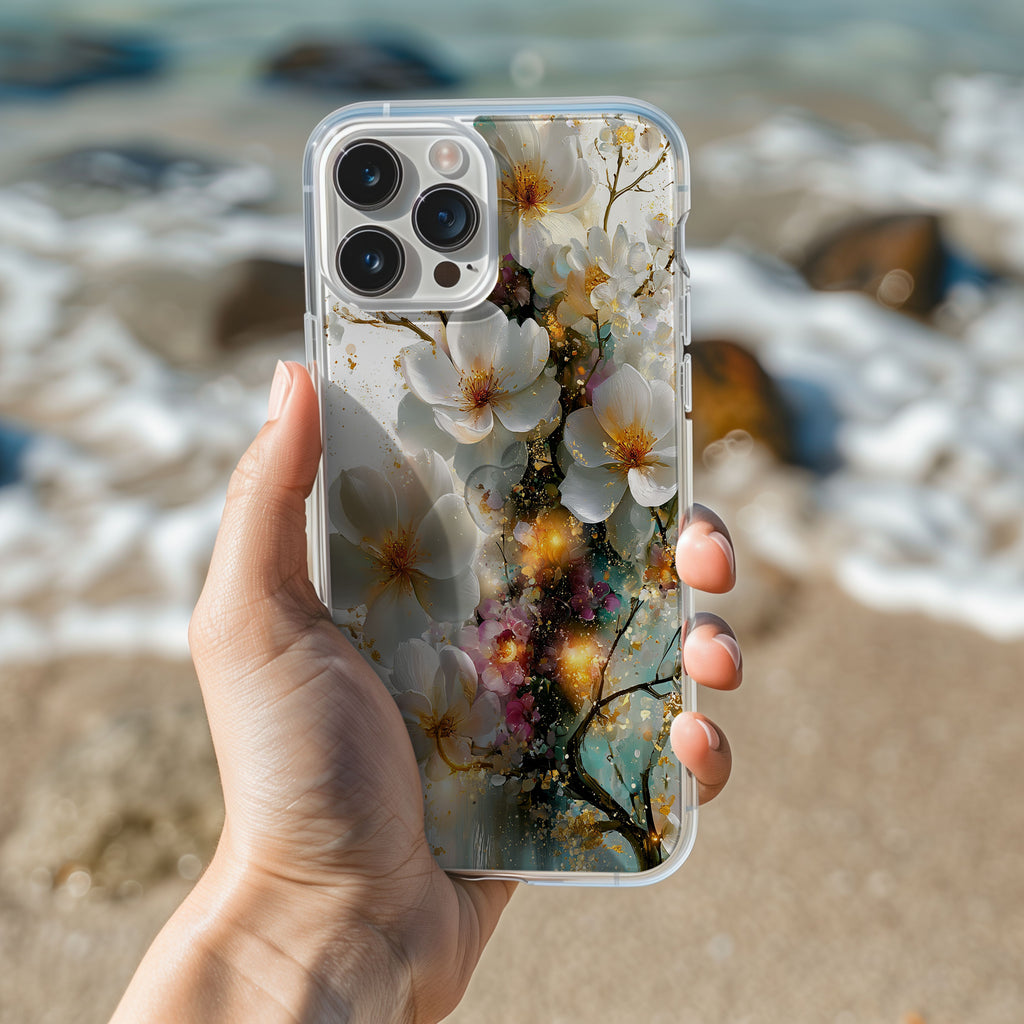 Personalized White Floral iPhone Case with Custom Name