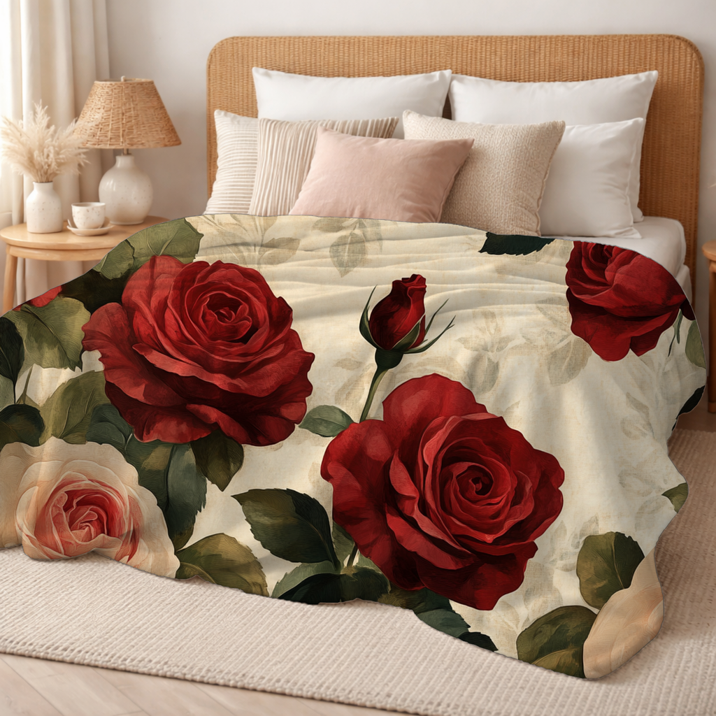 Personalized Rosewood Garden Sherpa Blanket with Custom Name