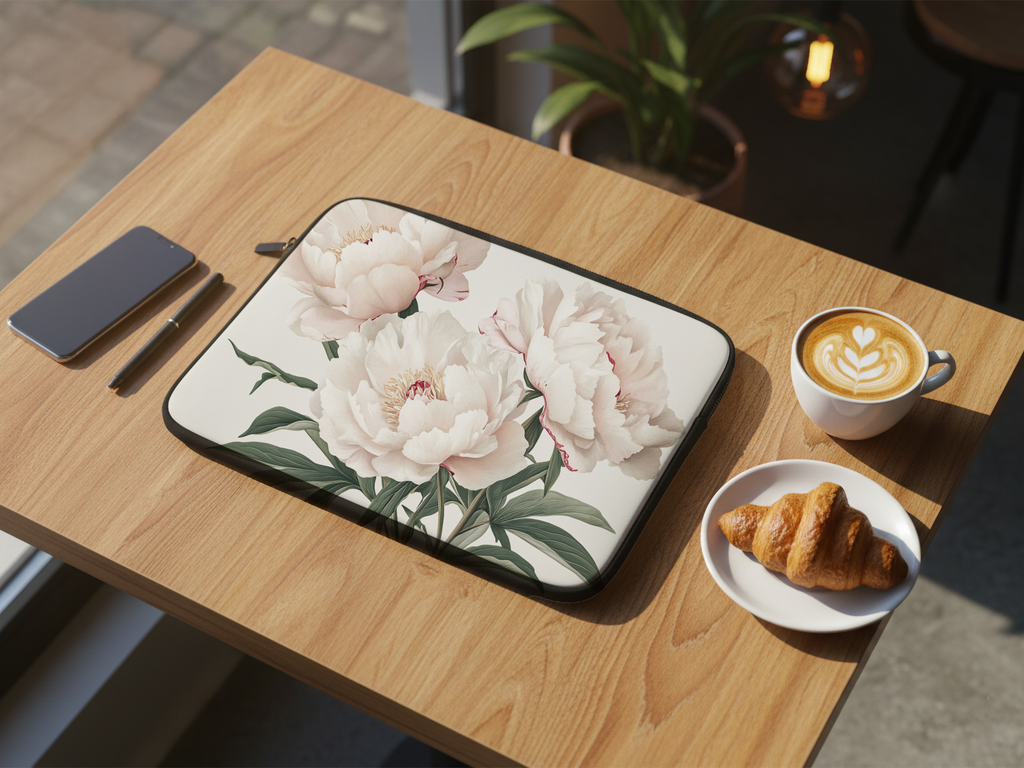 Peony Blossom Laptop Carry Sleeve Customized with Name Floral Tech Case