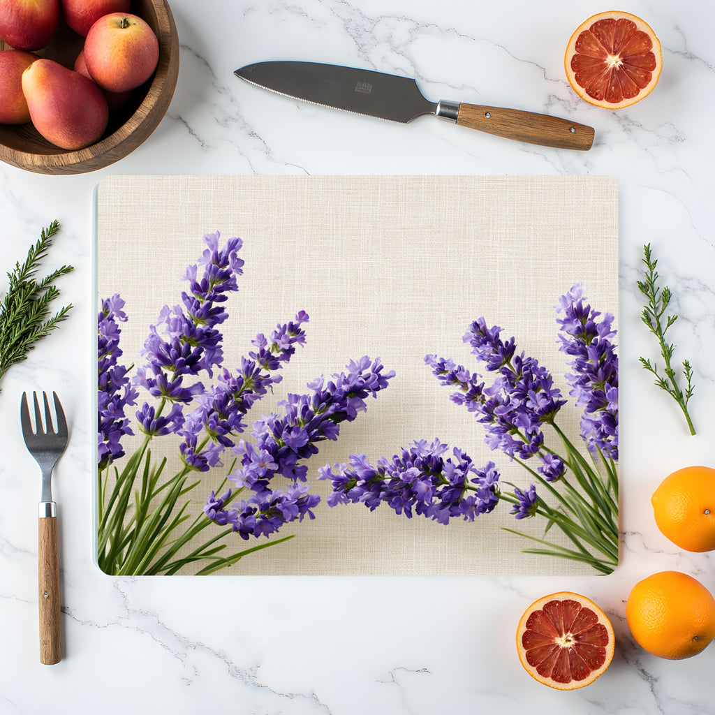 Lavender Meadow Glass Cutting Board Personalized for Rustic Kitchen Charm