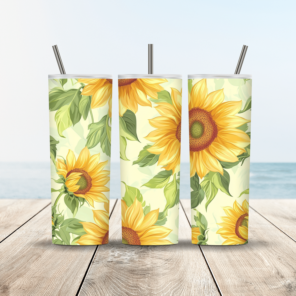 Custom Name Sunflower Tumbler, Personalized Floral Tumbler Gift