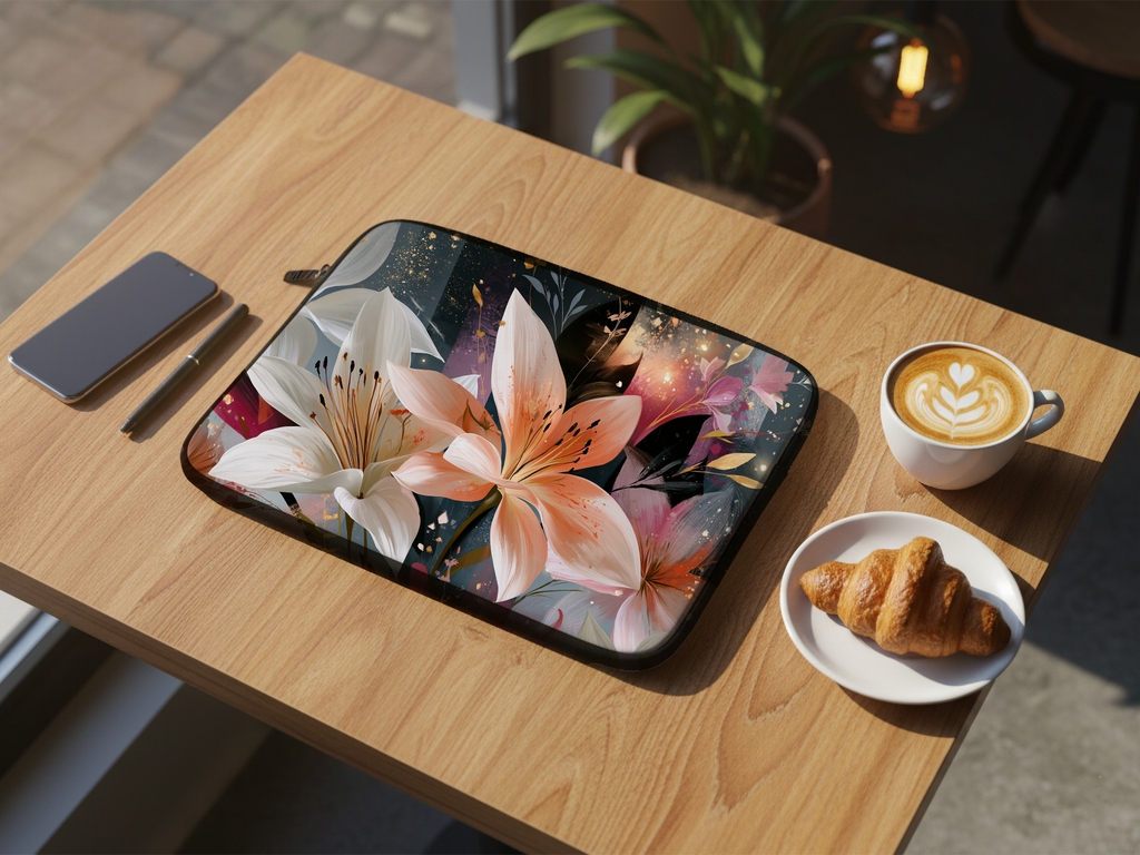 Lily Blossom Laptop Sleeve Personalized for Graceful Botanical Style
