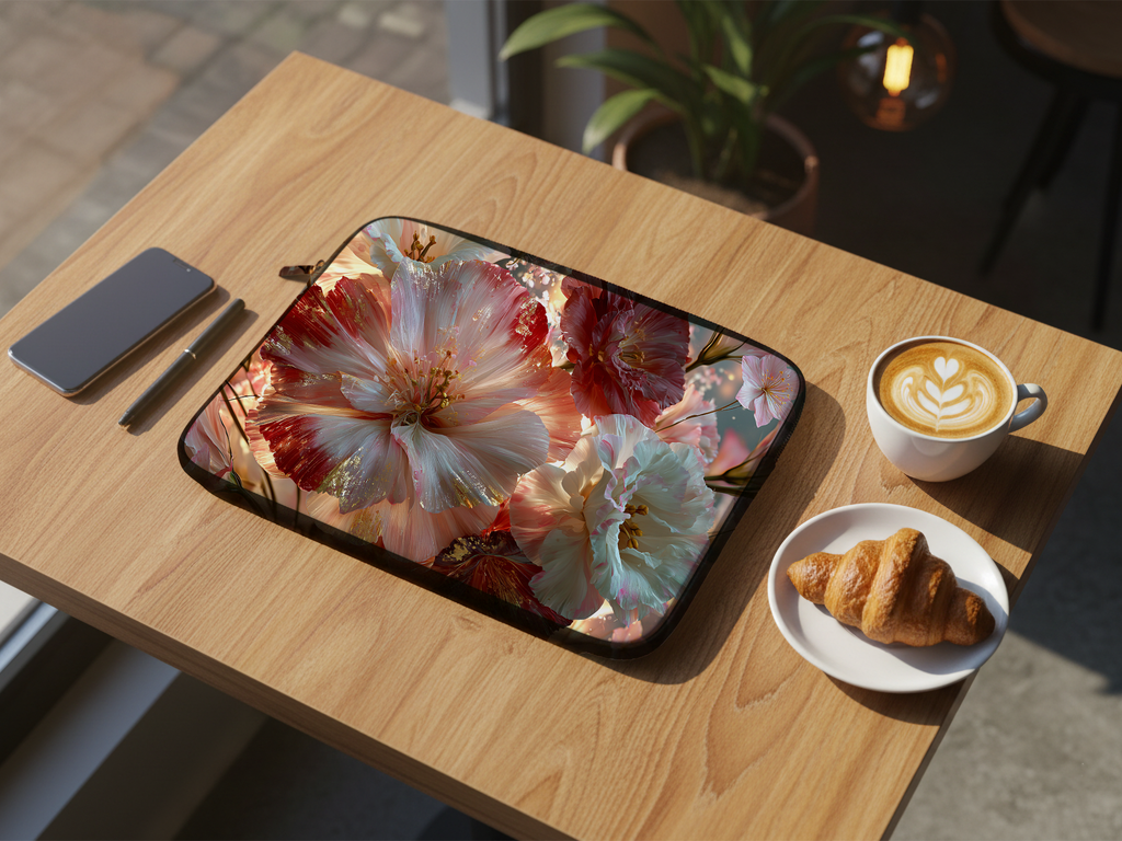 Cosmos Flower Laptop Sleeve Custom Printed with Name for Botanical Style