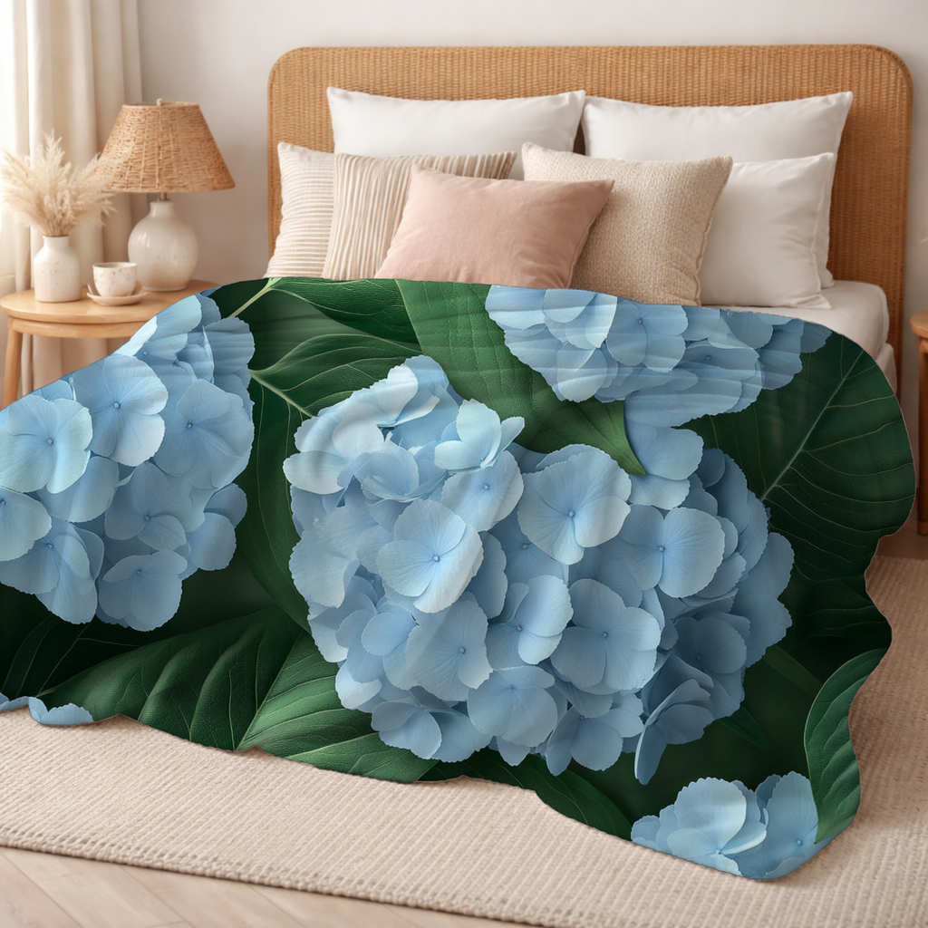 Personalized Hydrangea Sherpa Blanket with Custom Name