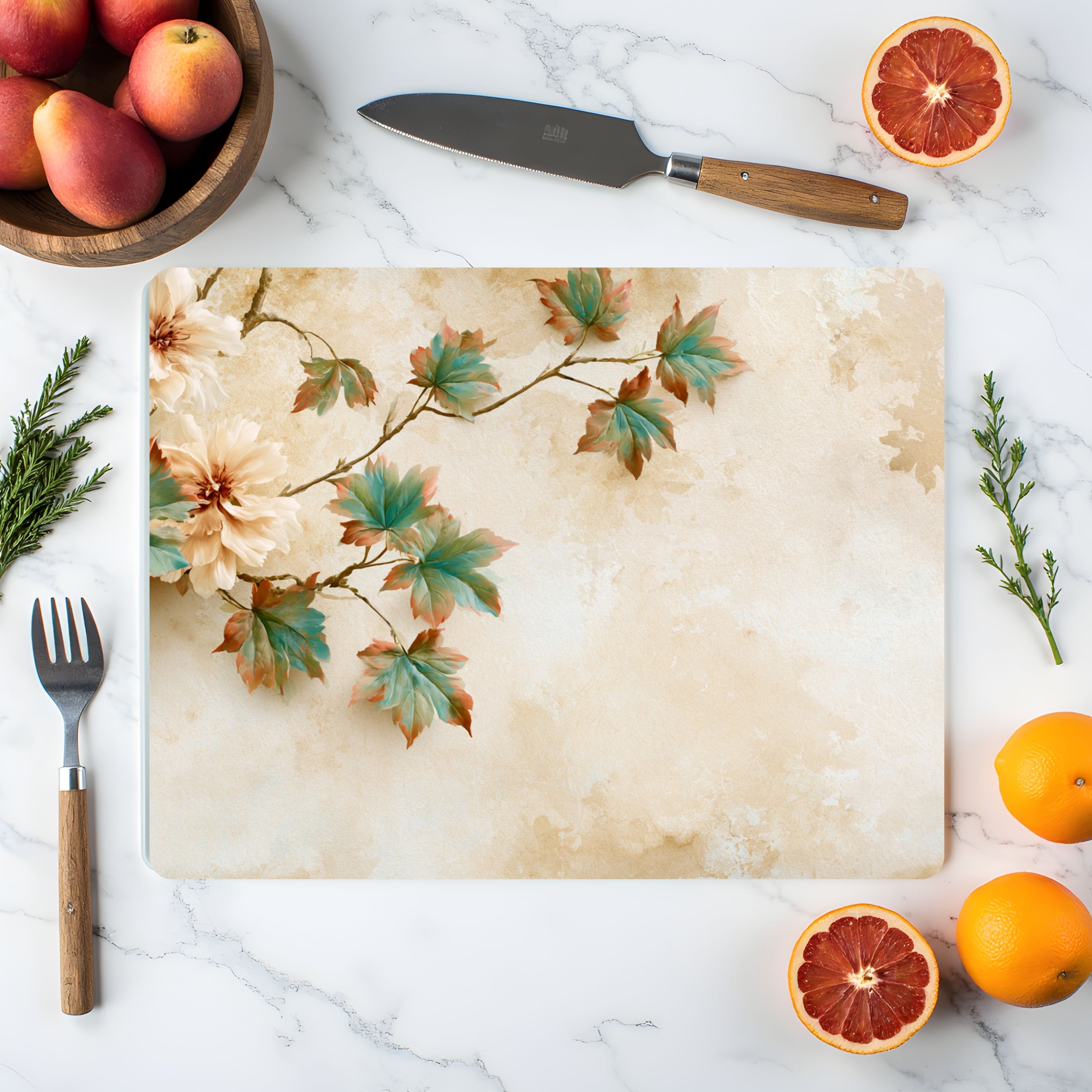 Nature Inspired Glass Cutting Board Personalized for Botanical Home Décor