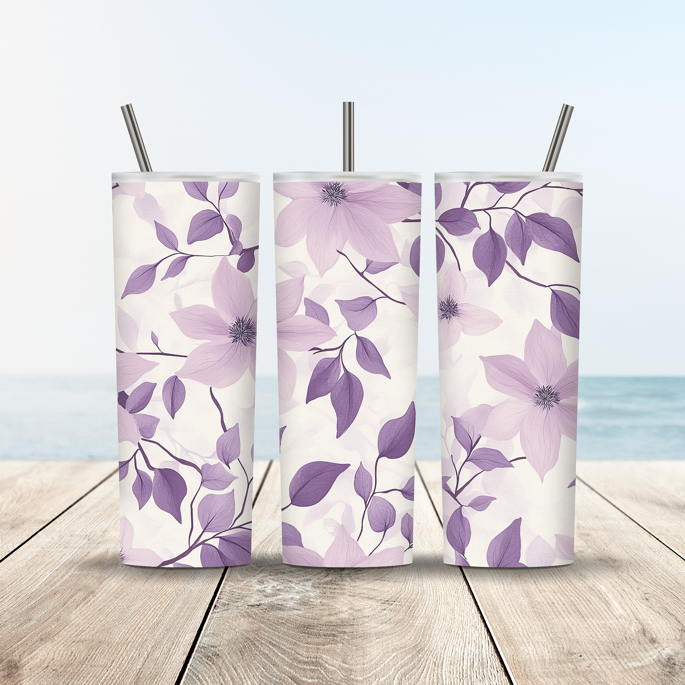 Custom Clematis Blossom Tumbler, Nature Lover Floral Drinkware