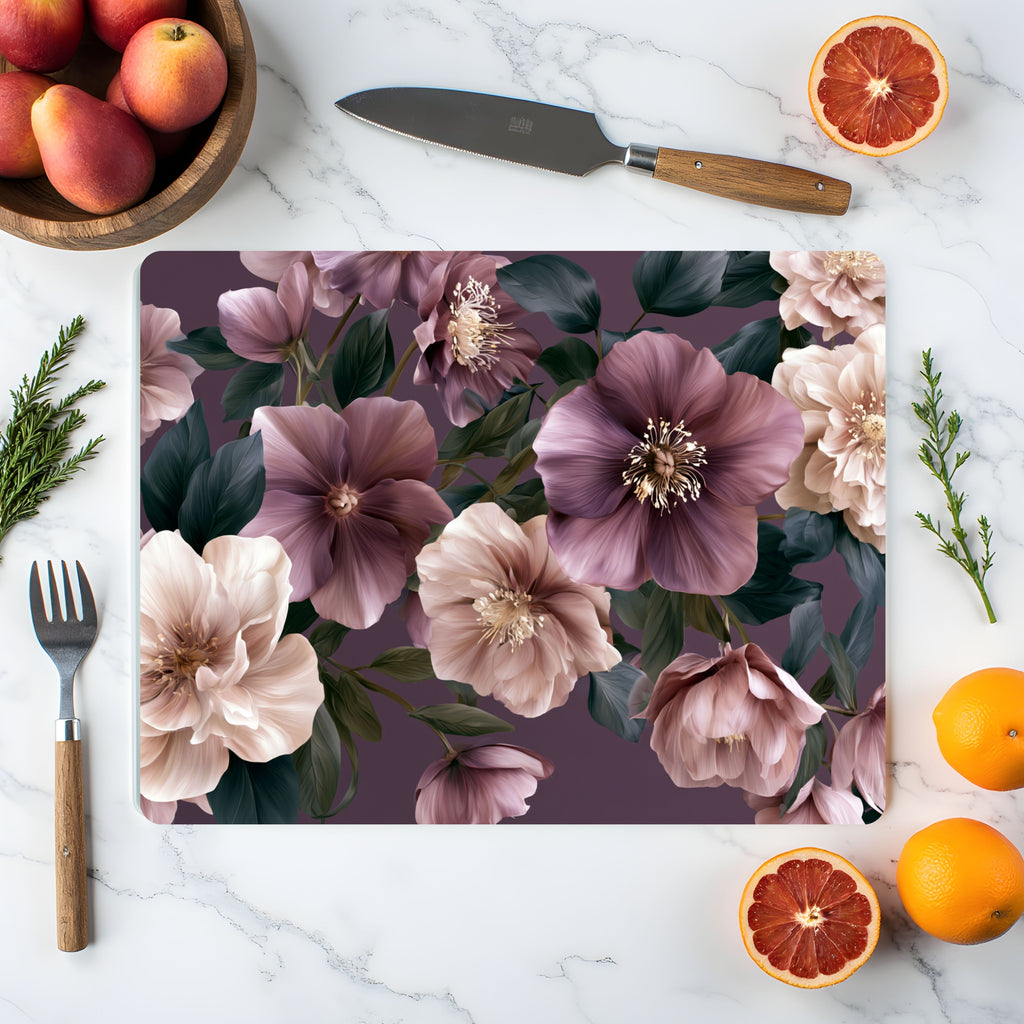 Hellebore Bloom Glass Cutting Board Personalized for Botanical Kitchen Charm