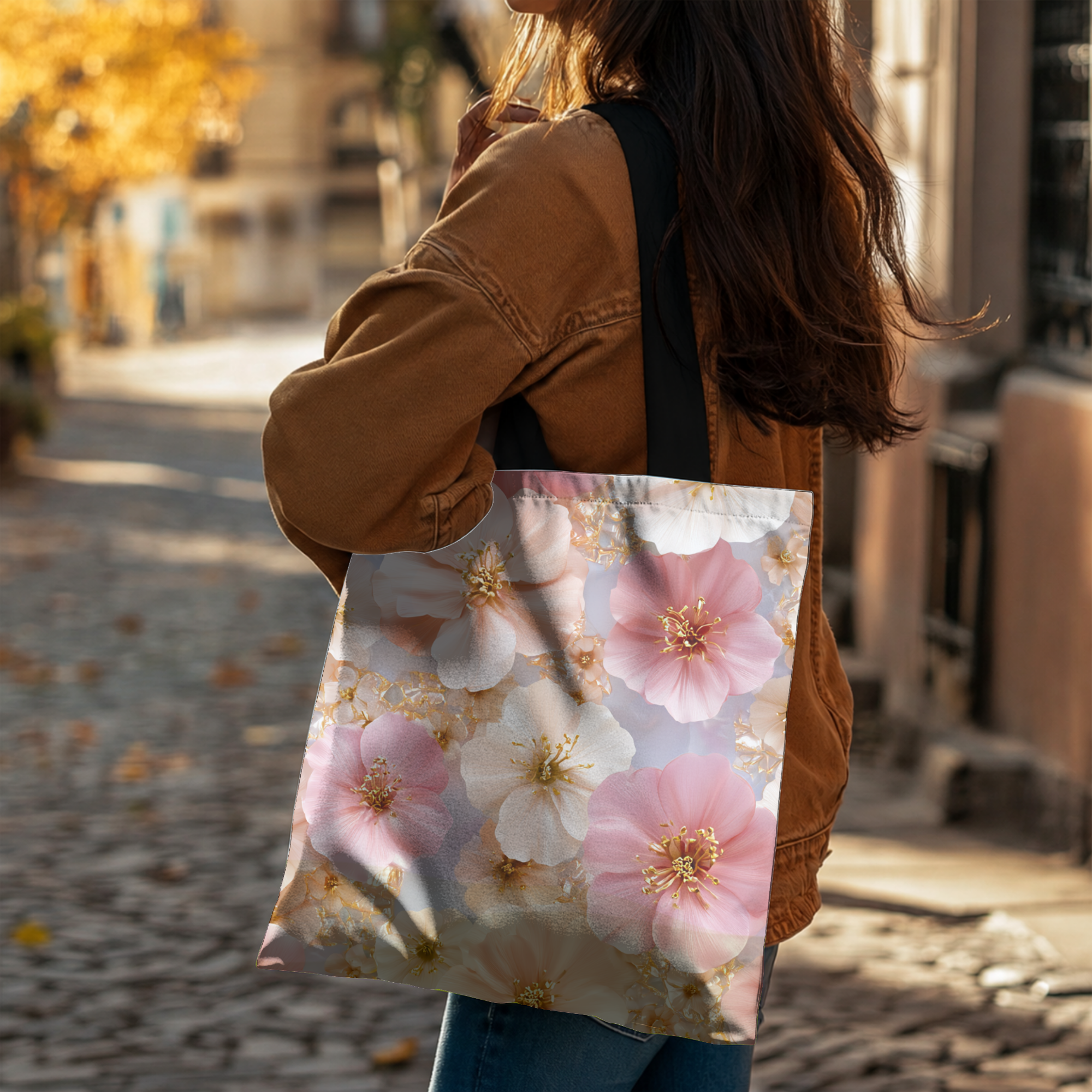 Personalized Multiple flowers Tote Bag with Custom Name for Shopping, Travel & Everyday Use