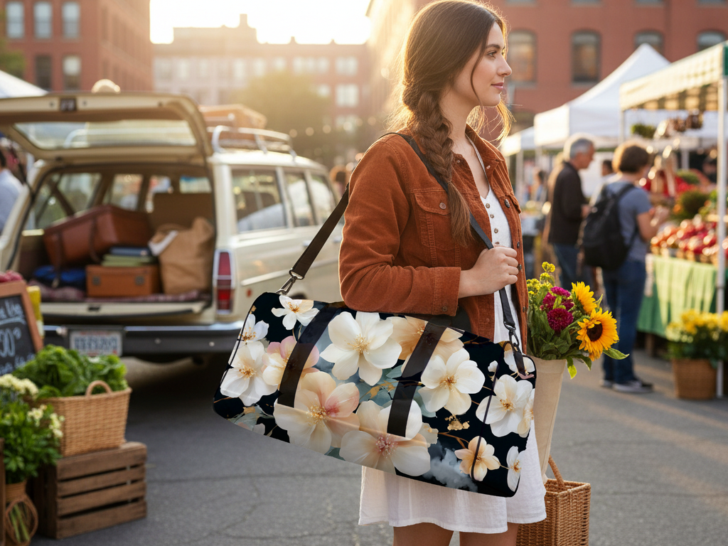 Personalized Botanical Duffle Bag with Custom Name for Travel, Gym & Overnight Trips