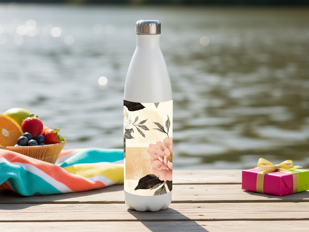 Personalized Peony Stainless Steel Water Bottle with Custom Name Floral Design