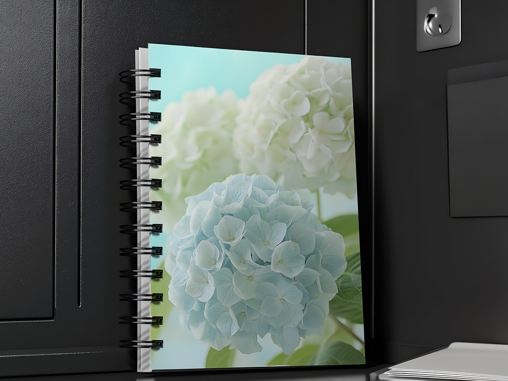 Hydrangea Spiral Notebook Personalized for Cottage Bloom Reflections
